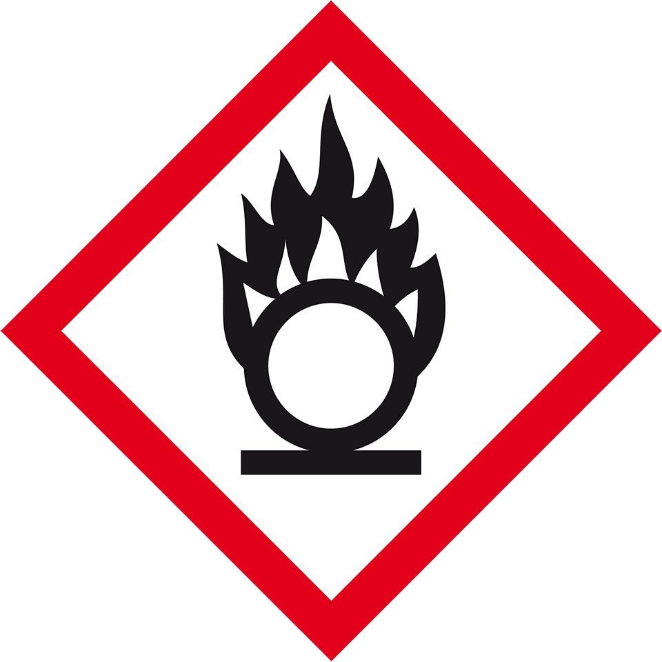 Hinweisschild Symbol Flamme über Kreis GHS03,Folie,selbstkl.,18x18mm,8/Bogen