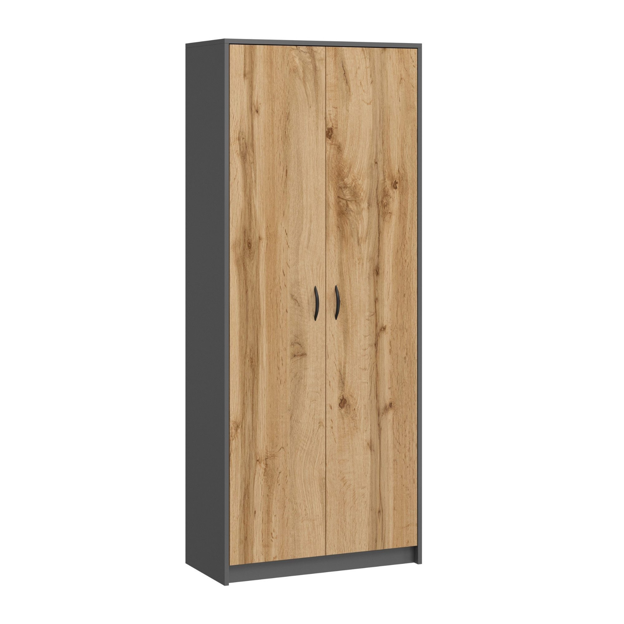 Home Collective Mehrzweckschrank Kleiderschrank Regal 74cm breit 180cm hoch Aktenschrank mit sechs Einlegeböden und Extra-Fach, in Anthrazit mit Eichefarben – Bild 3 von 5