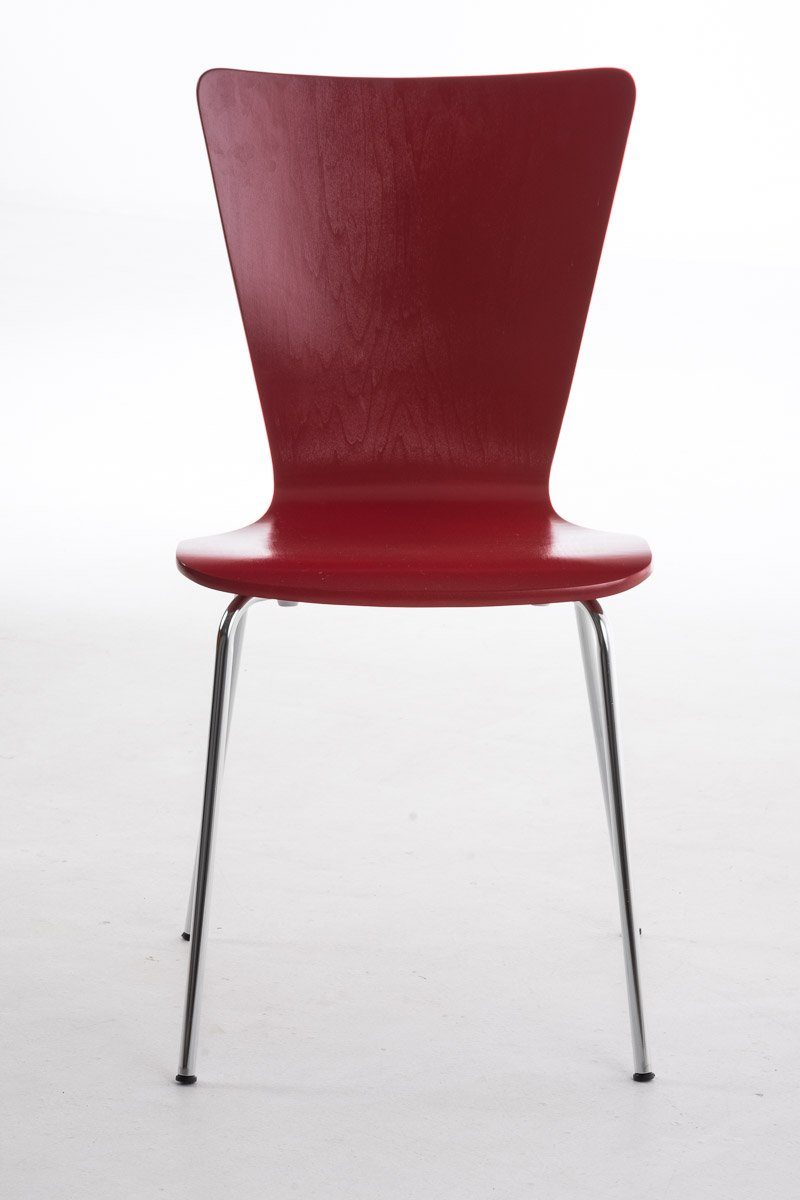 rot Gestell: Sitzfläche Besucherstuhl Sitzfläche: - - - ergonomisch Metall TPFLiving Messestuhl, 4 Holz Warteraumstuhl Jaron mit (Besprechungsstuhl chrom - Konferenzstuhl geformter St),