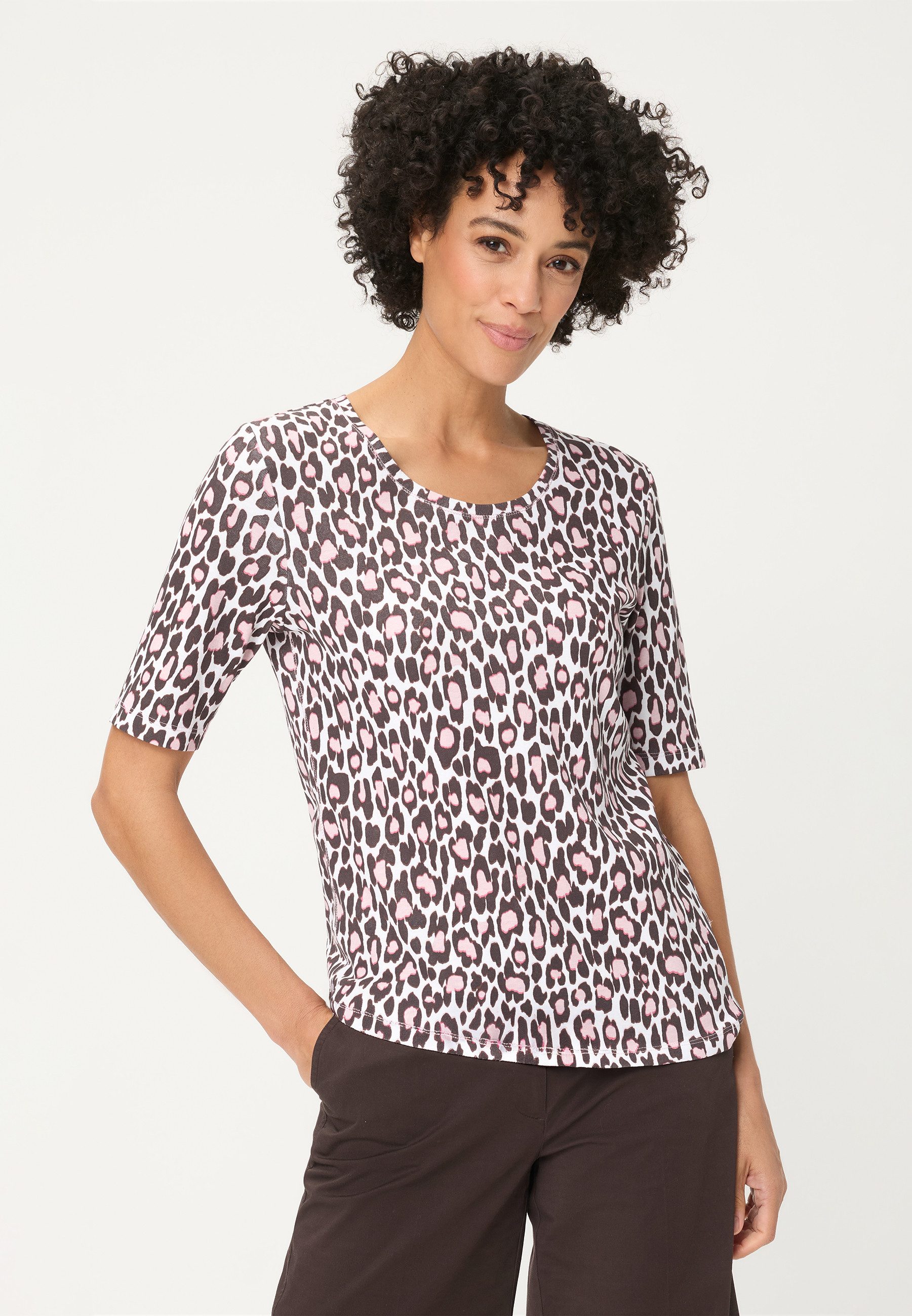 Olsen T-Shirt mit Allover-Dessin und Rundhalsausschnitt