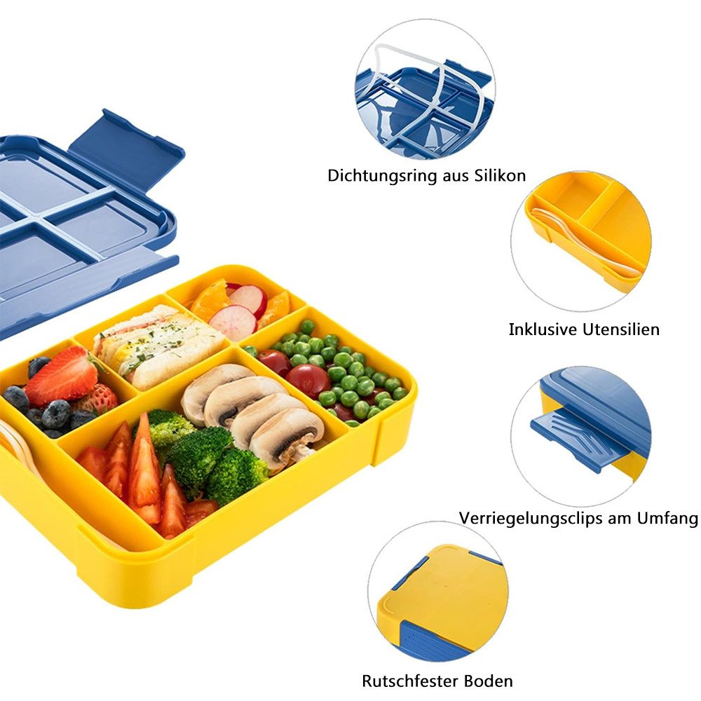 TUWENA Lunchbox Brotdose Kinder mit Fächern, 1330ml auslaufsichere Lunchbox, Snackbox