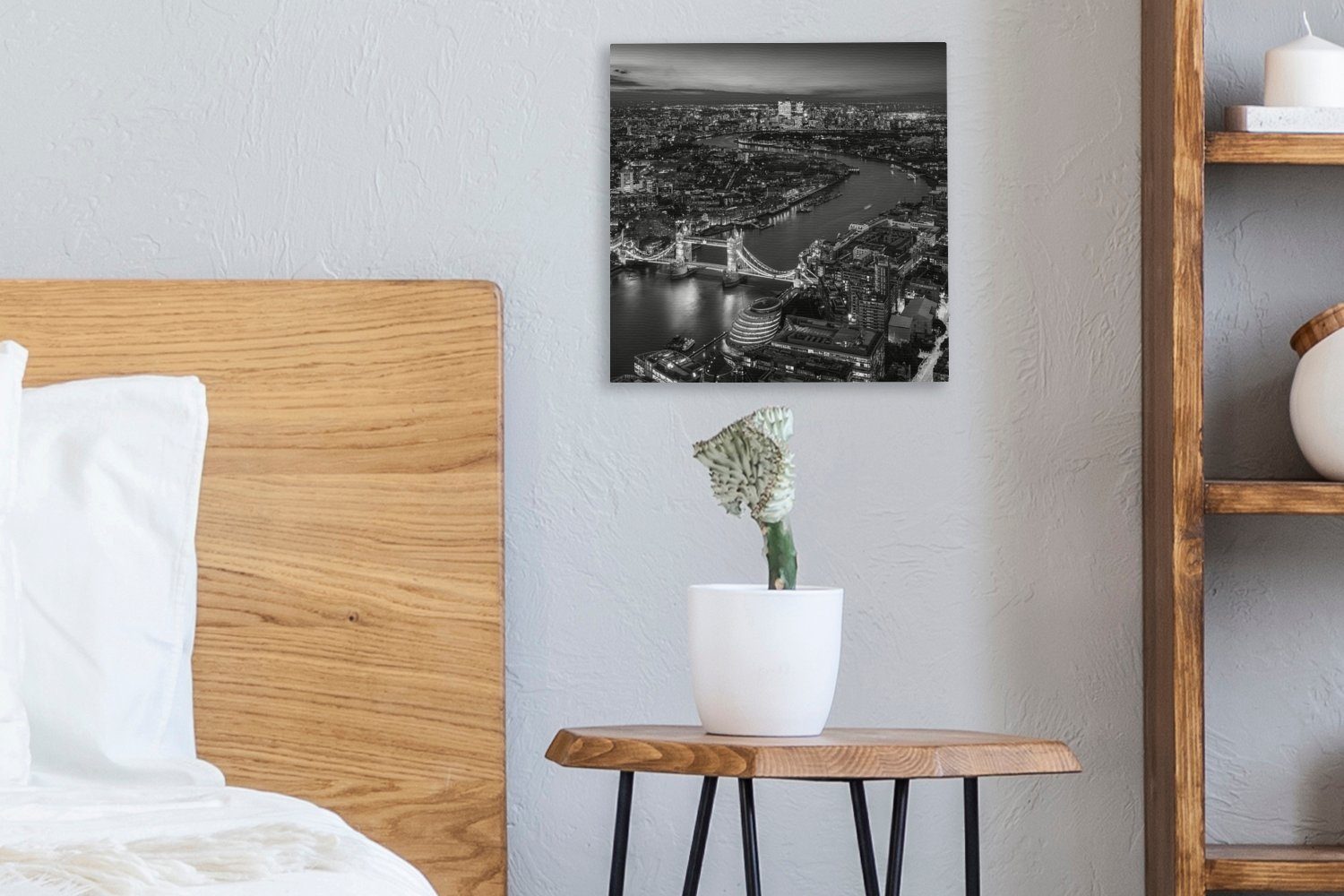 OneMillionCanvasses® Leinwandbild Londoner Skyline am Morgen - schwarz und weiß, Fotodruck (1 St), Wandbild, Deko Schlafzimmer Wohnzimmer Flur 20x20 cm – Bild 4 von 5