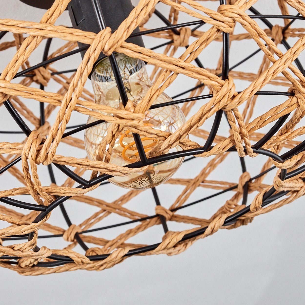 hofstein Deckenleuchte moderne Deckenlampe aus Holz/Rattan/Metall in Natur/Schwarz, ohne Leuchtmittel, Deckenleuchte Lichteffekt, Ø30cm, 1x E27, ohne Leuchtmittel
