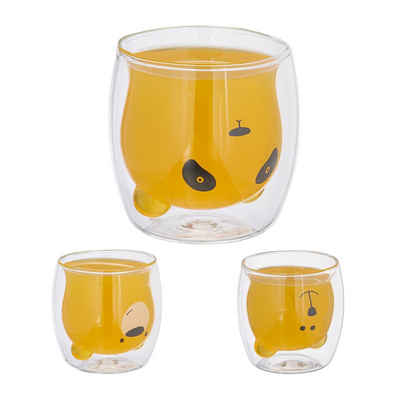 relaxdays Teeglas Doppelwandige Gläser 3 Bären, Glas