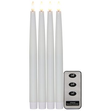 STAR TRADING LED-Kerze LED Stabkerzen Flamme Echtwachs flackernd H: 28,5cm Timer weiß 4er Set (4-tlg)