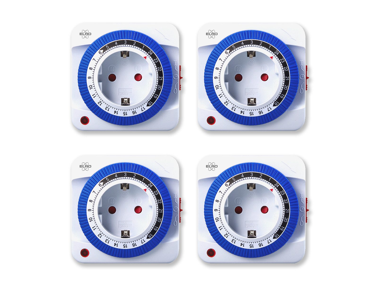Elro Tageszeitschaltuhr, analog, 4er Set Steckdosen mit analoge-r Zeitschaltuhr Timer mechanisch, H 8cm