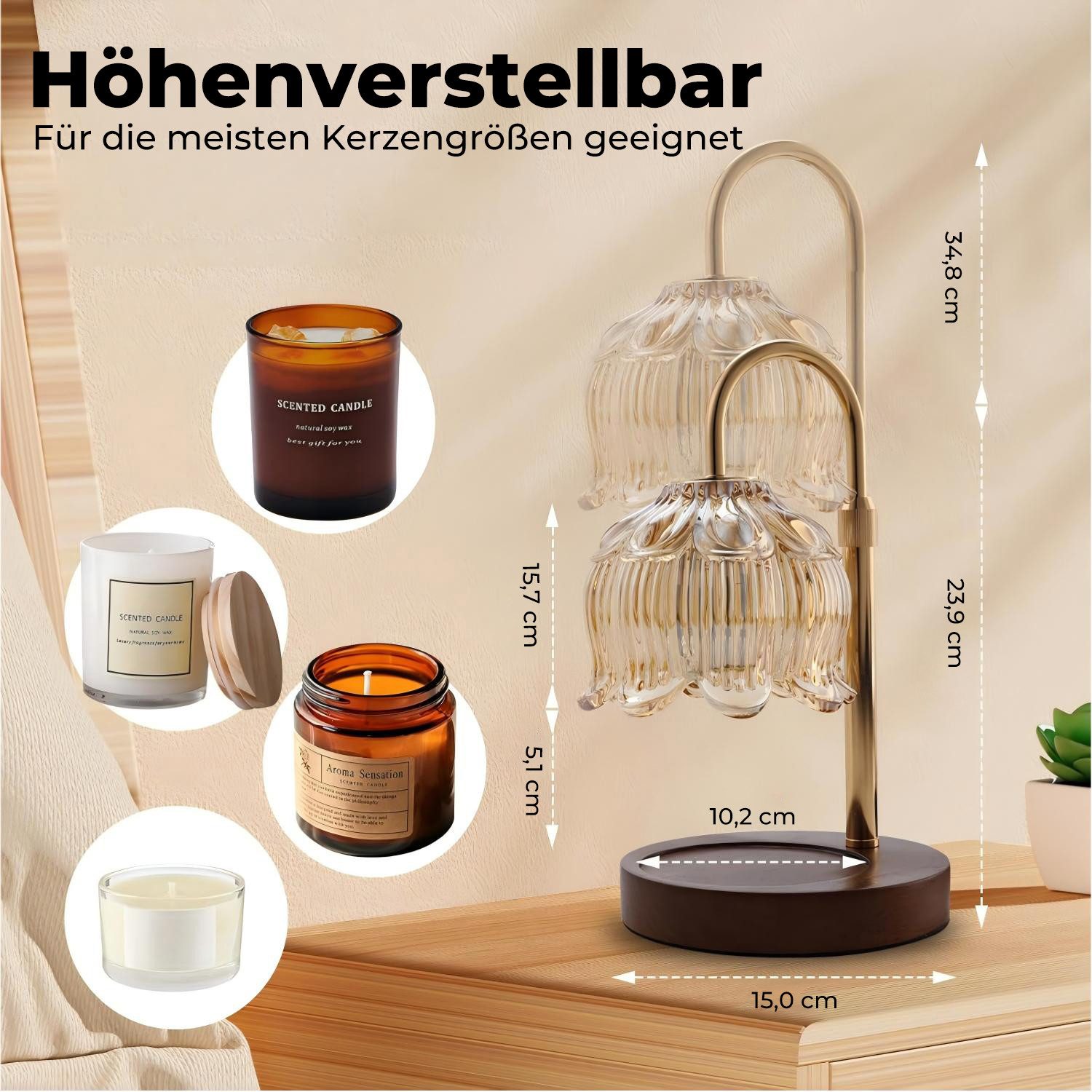Futicare LED Nachttischlampe Kerzenwärmer Lampe mit Dimmer & Timer – Duftlampe ohne offene Flamme, Tischlampe für Schlafzimmer & Wohnzimmer, Candle Warmer für D – Bild 2 von 5