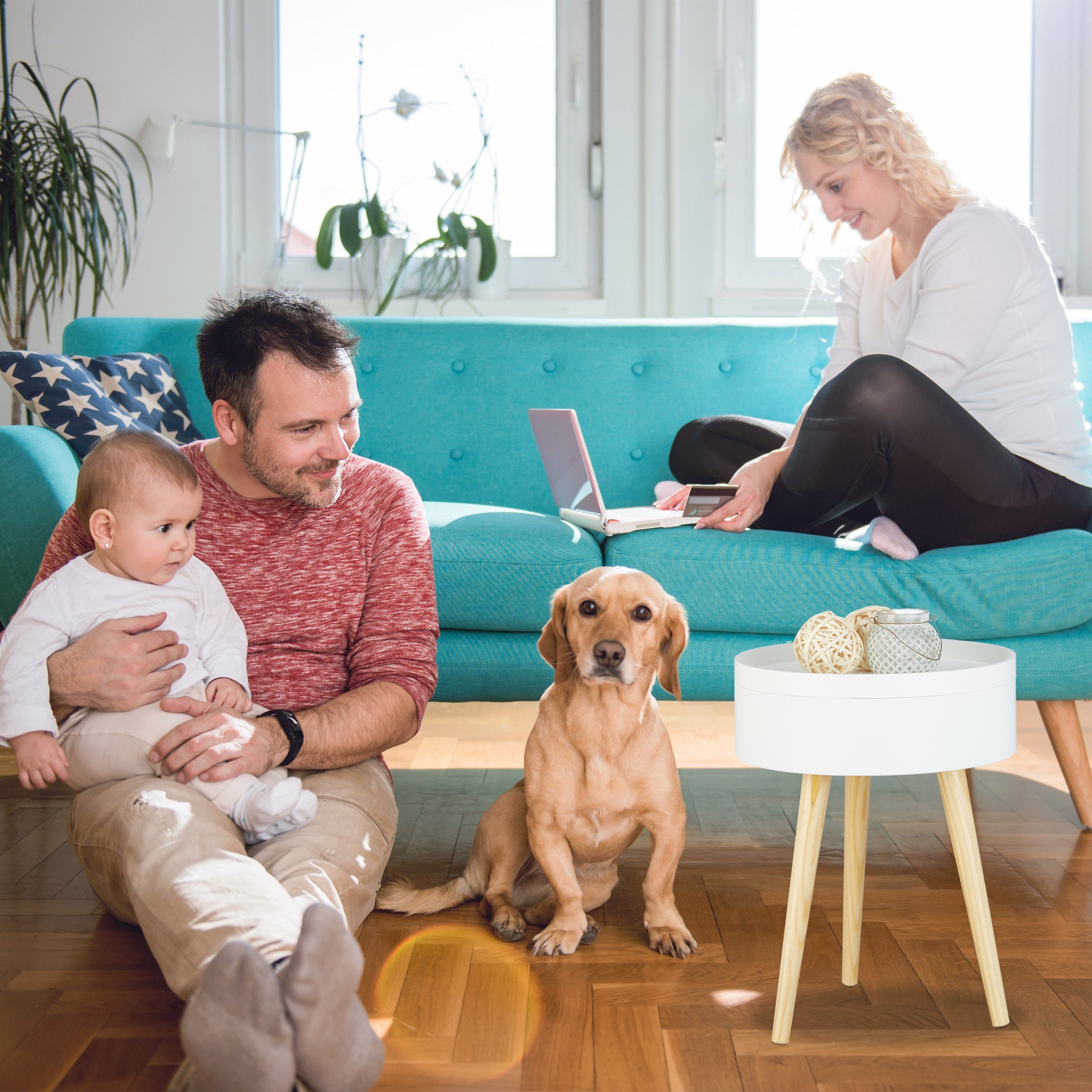 relaxdays Beistelltisch skandinavisch mit Tablett