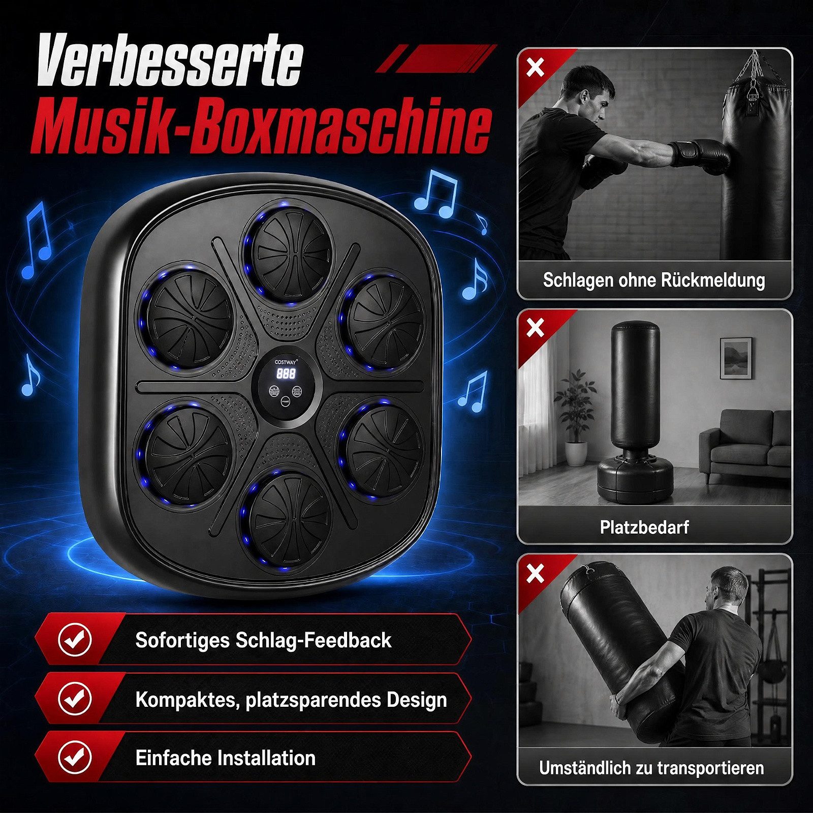 COSTWAY Boxstation mit LED-Display & kabelloser Verbindung, Boxing Machine – Bild 4 von 5