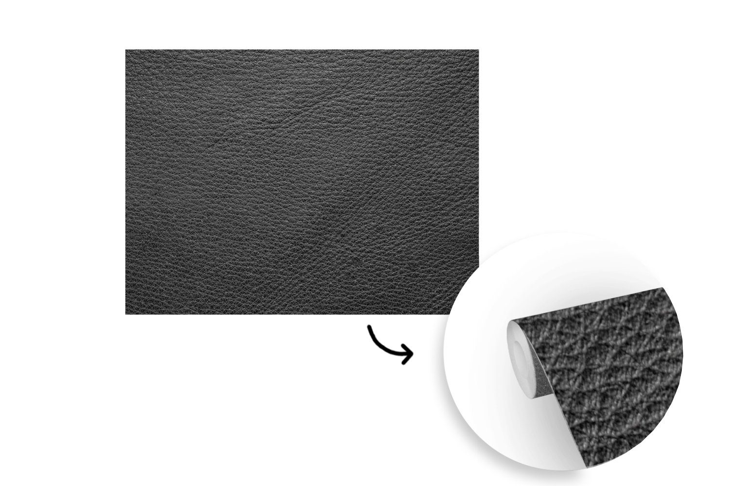 MuchoWow Fototapete Leder - Lederoptik - Schwarz - Grau, Matt, bedruckt, Wallpaper für Wohnzimmer, Schlafzimmer, Vinyl Tapete, 295x220 cm