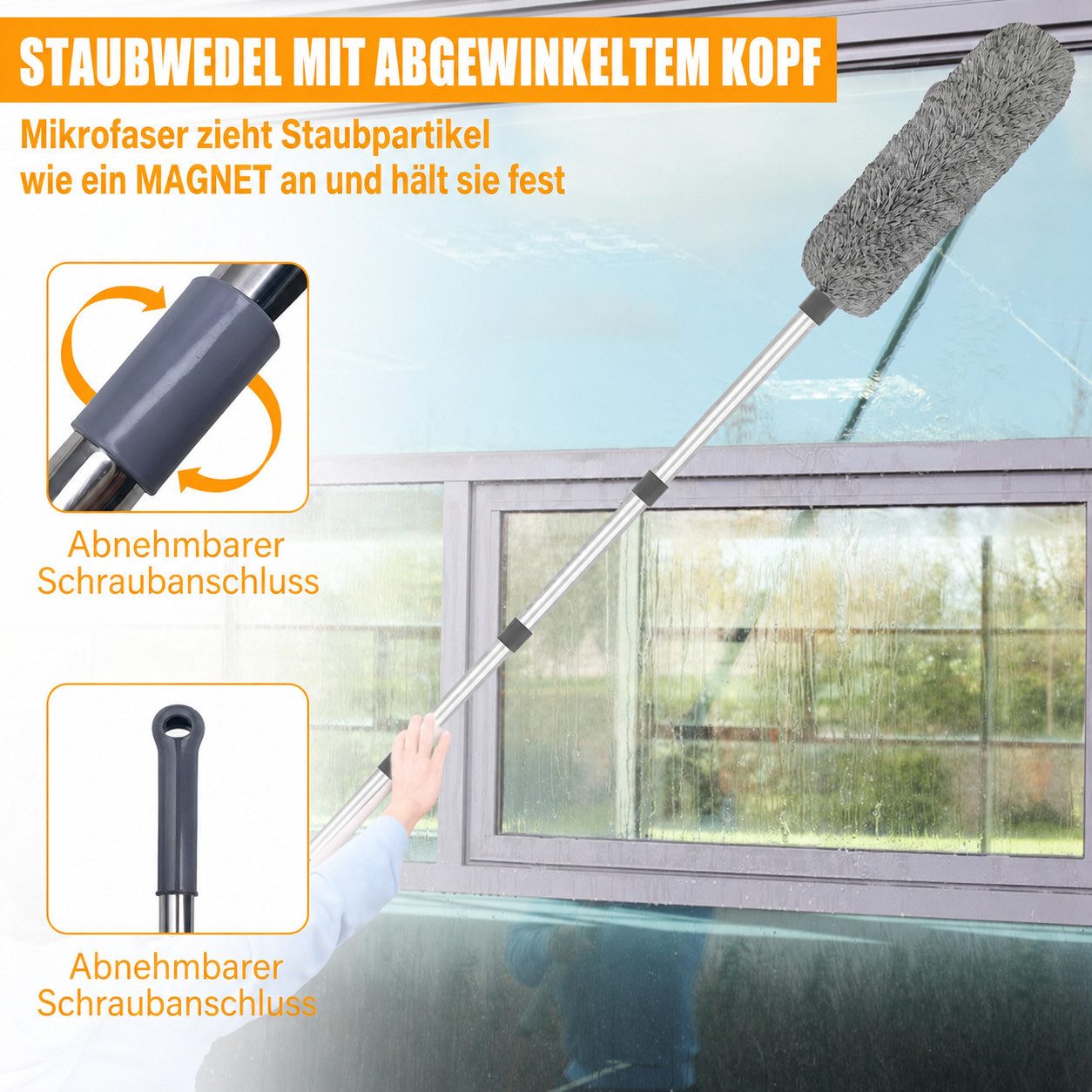 SURFOU Staubwedel Fensterreiniger 2in1 Reinigungswischer Wasserabzieher mit Teleskop, (1-St), Fensterreinigungsset mit Spinnwebenwedel und Faserspitze