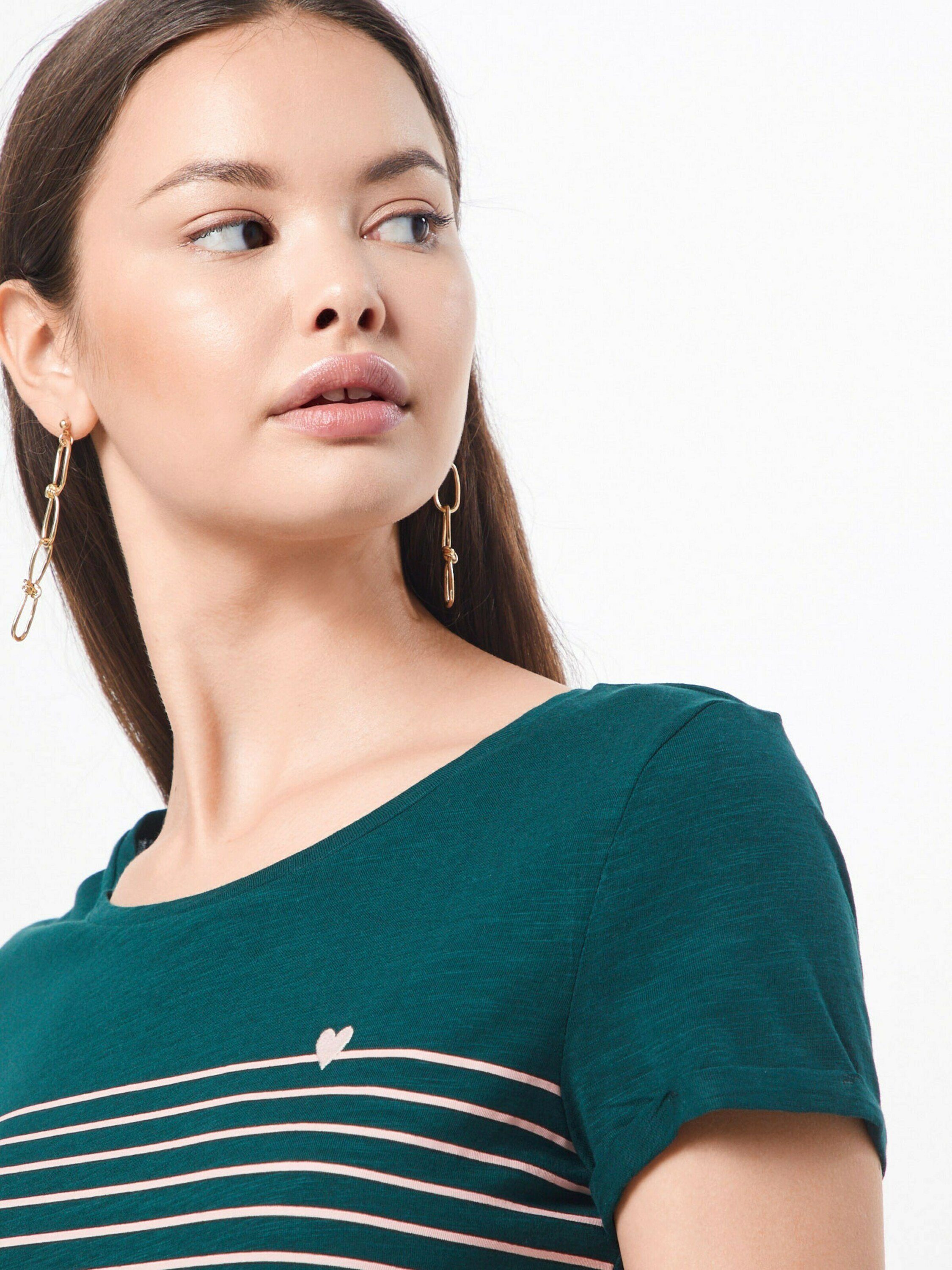 green (1-tlg) T-Shirt Plain/ohne stripe Stickerei, TAILOR Denim rose TOM Details