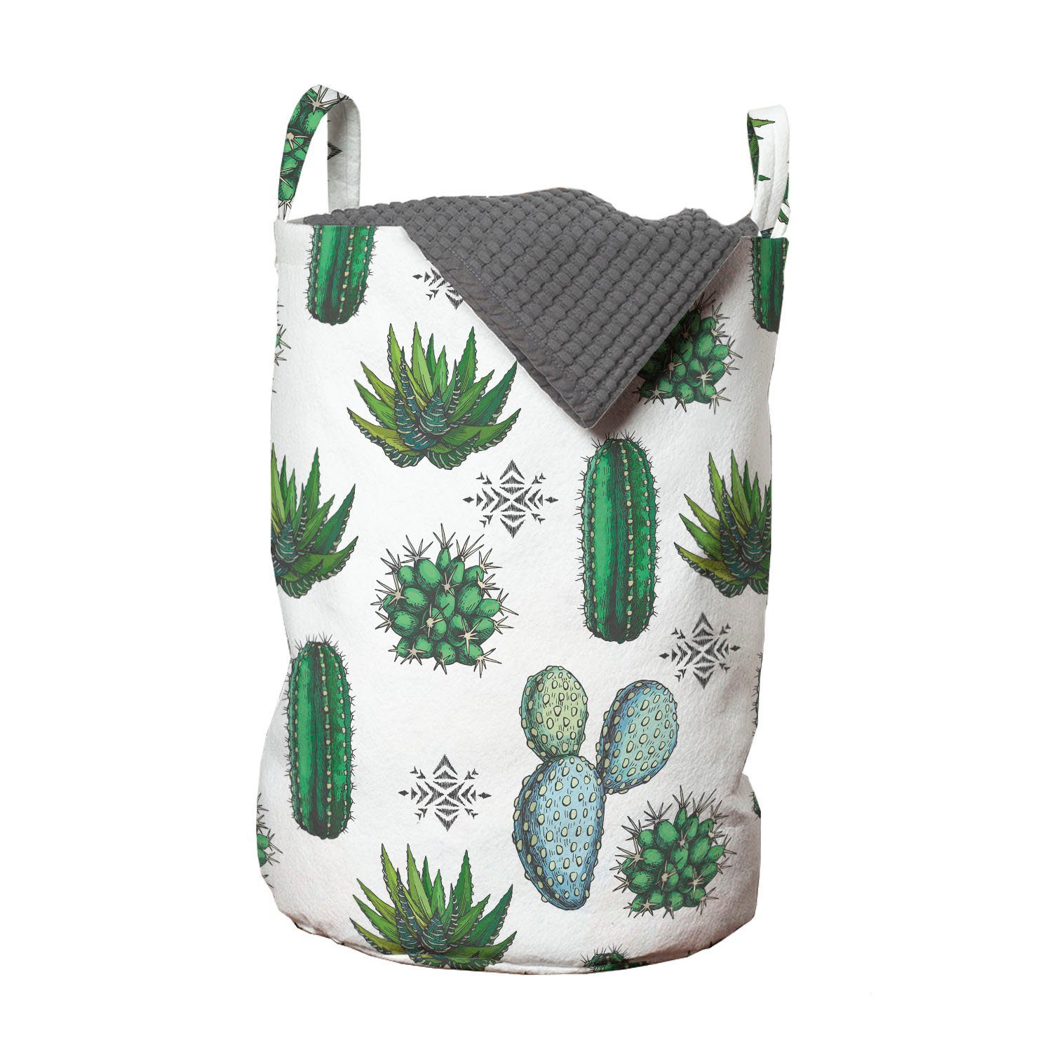 Abakuhaus Wäschesäckchen Wäschekorb mit Griffen Kordelzugverschluss für Waschsalons, Saftig Exotische Kaktus-Zimmerpflanzen | Wäschesäcke