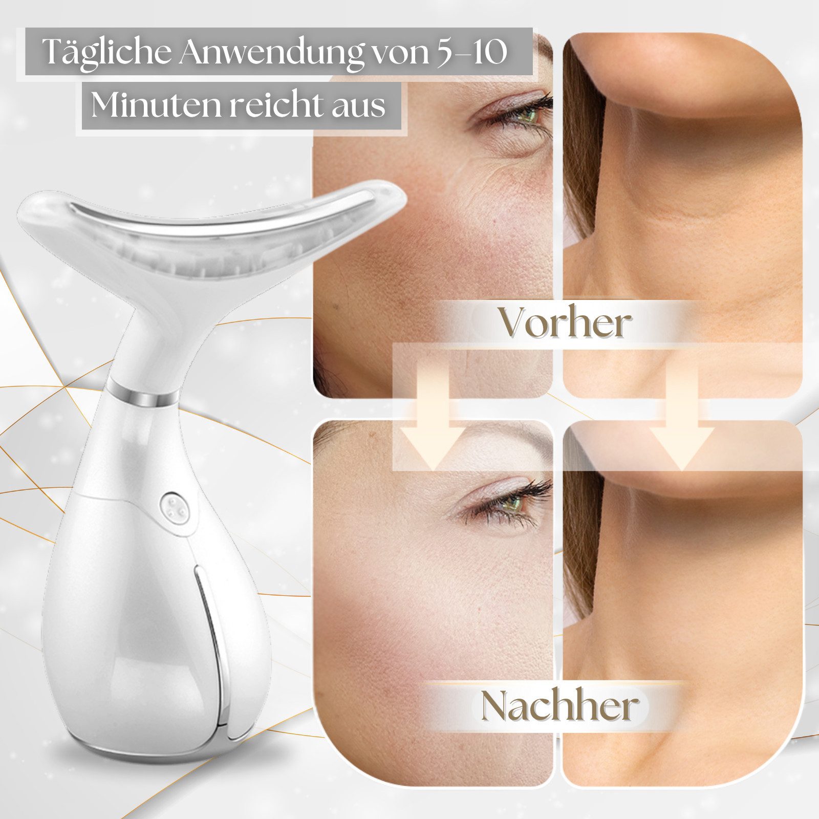 Winch Gesichtsmassagegerät Beauty Deluxe [Neuheit] Gegen Falten, LED, EMS, Anti-Aging Wunder, 3 Modi, mit LED-Spiegel, Beautygeschenk, Premium Beauty, Anti Aging, LED, Vibration, Wärme/Kälte für strahlende Haut + Spiegel