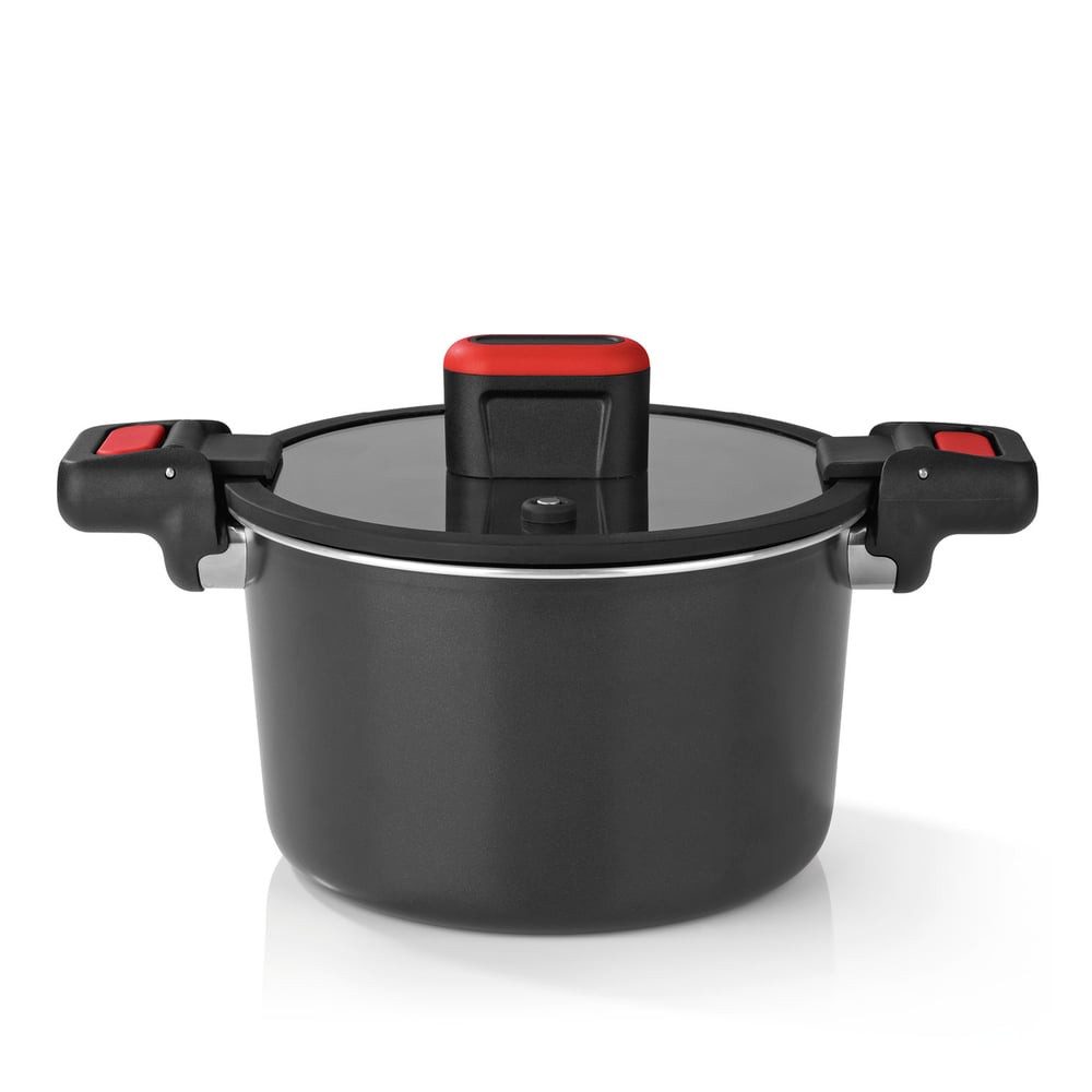 GOURMETmaxx Schnellkochtopf Energiespartopf Aluminium 5,8l schwarz/rot, (2-tlg)