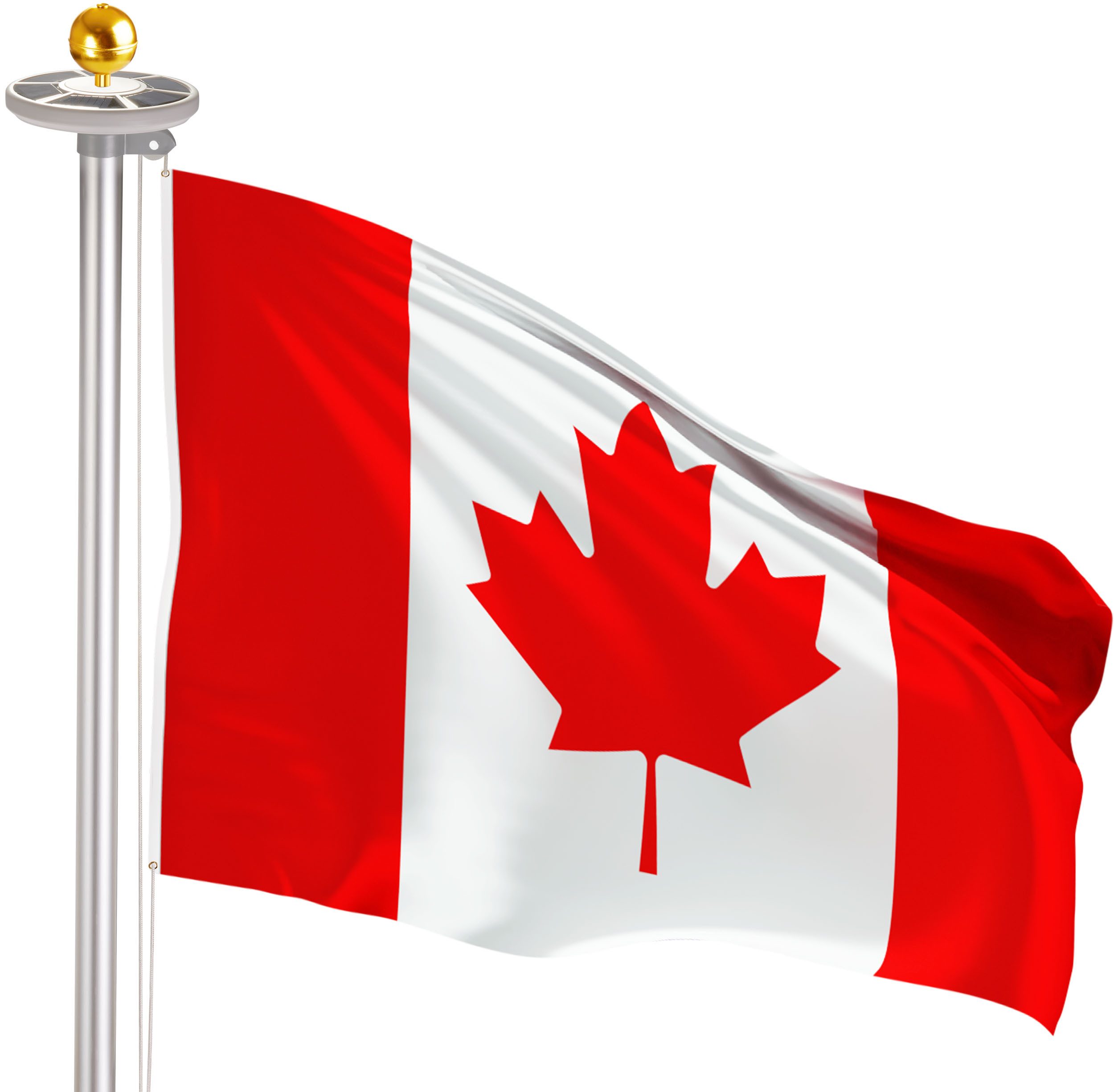 BRUBAKER Fahnenmast Aluminium Fahnenmast inkl. Kanada Flagge, LEDs und Kugelspitze Gold, (Solar-Licht All-In-One Fahnenmast-Set), Flaggenmast mit Bodenhülse mit Kanadafahne