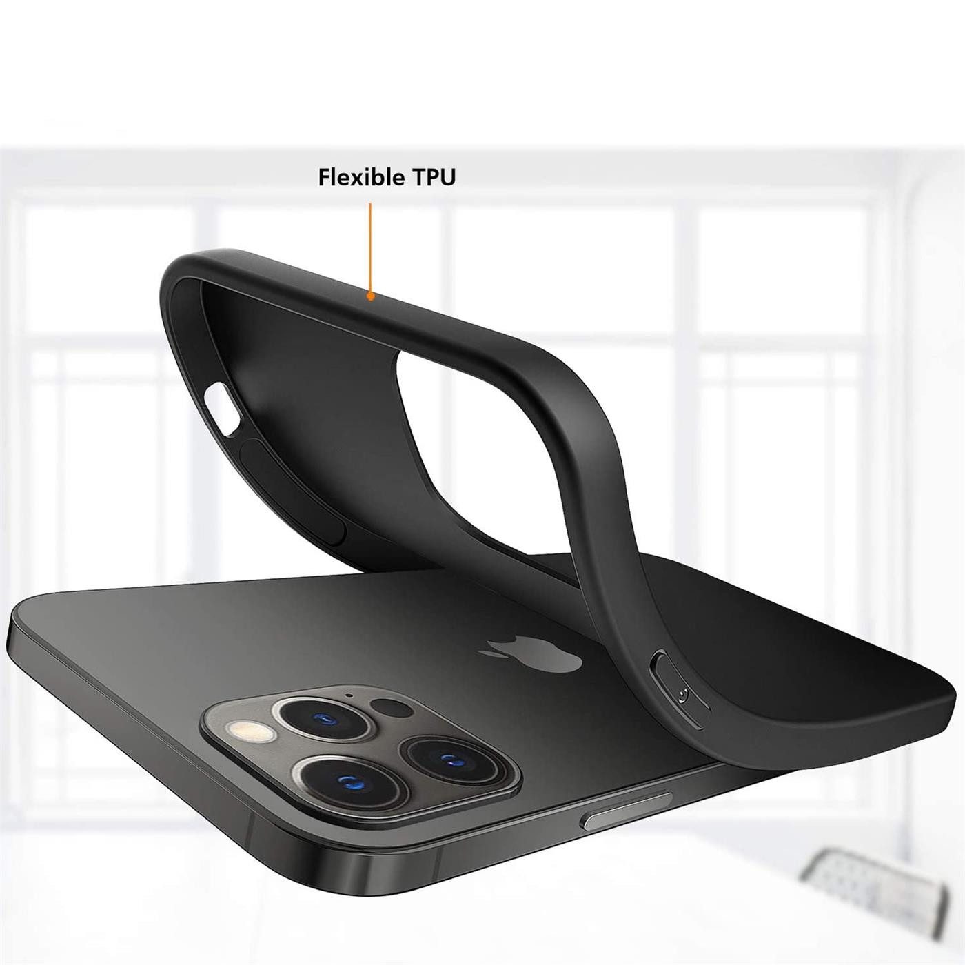 CoolGadget Handyhülle Handy Schutzhülle für Apple iPhone 12 Pro Max matt schwarz 6,7 Zoll, Silikon TPU Hülle Schutz Tasche Cover schlicht Slim Case