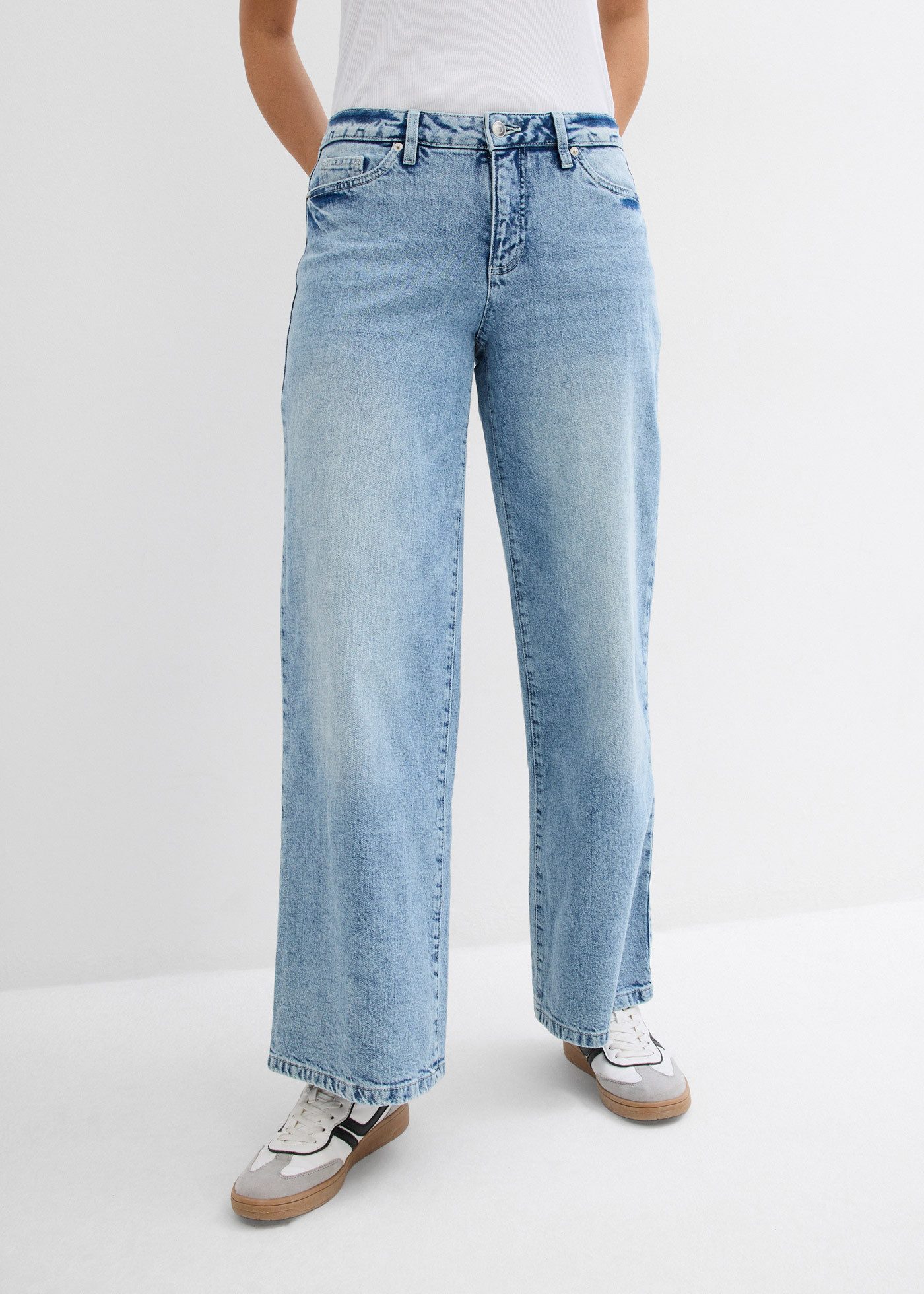 bonprix Weite Jeans (1-tlg) mittlere Bundhöhe, aus festem Baumwoll-Denim, m günstig online kaufen