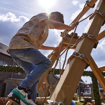 Wickey Doppelschaukel Smart Shake - mit Rutsche und Kletteranbau, (mit Podest, Sicherheitshandgriffen, Schwebebrett, Kletterleiter), 10-Jahre Garantie*, Kletternetz und Kletterleitern