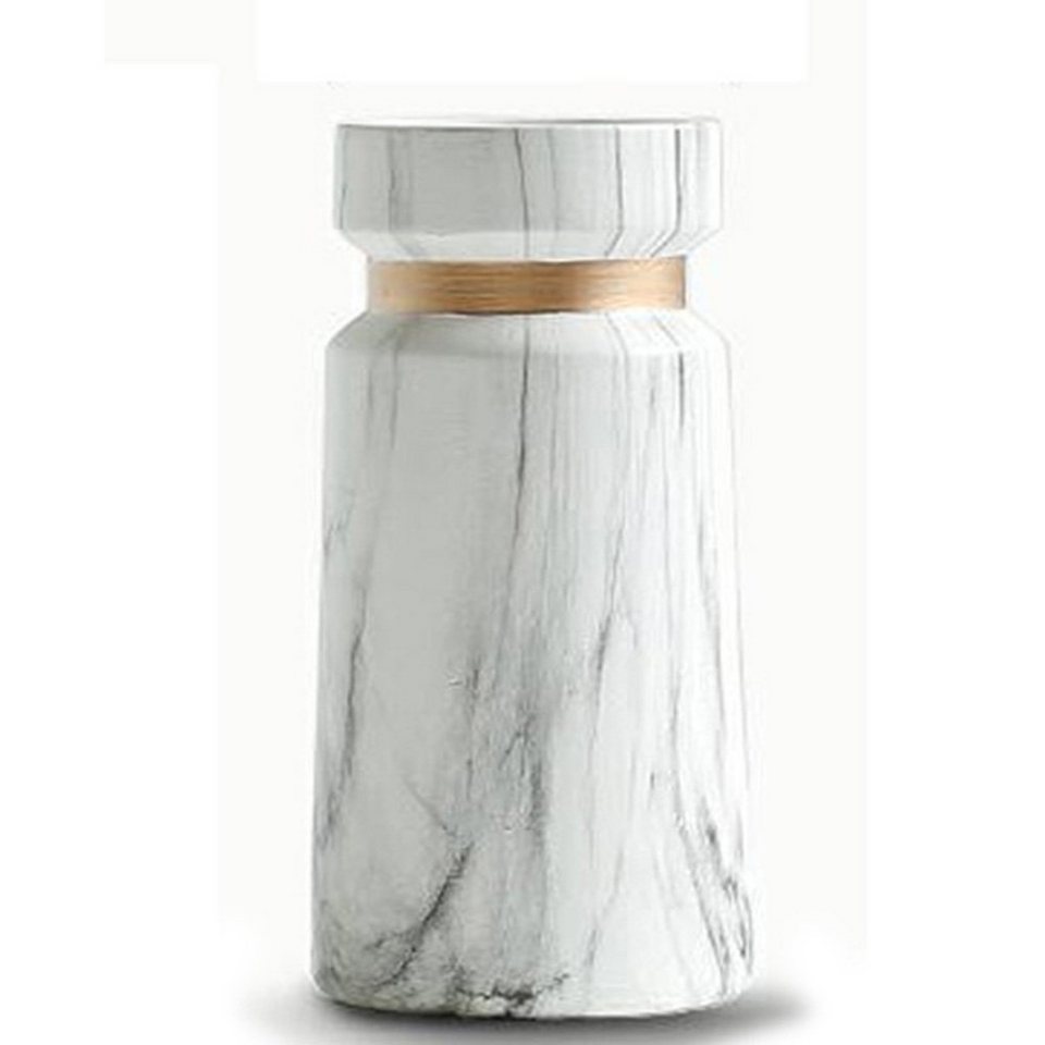 GelldG Dekovase Vase Weiß aus Hochwertigen Keramik als Moderne Marmor-Optik