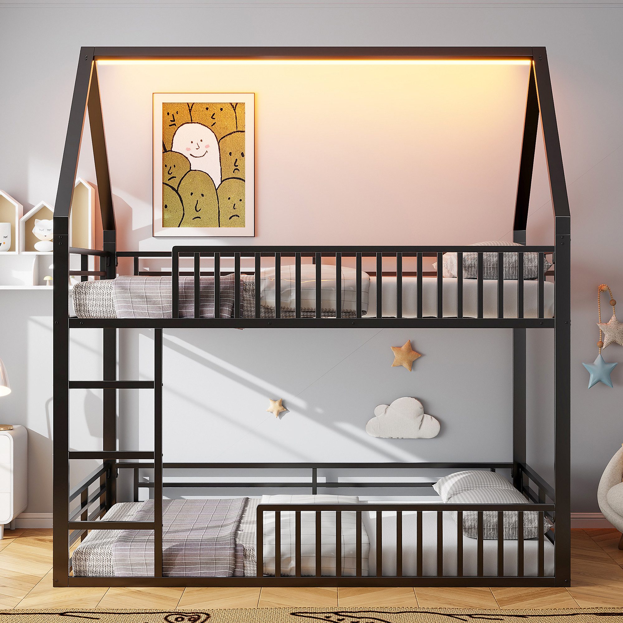 Flieks Etagenbett, Led Metallbett Hausbett 140x200cm günstig online kaufen