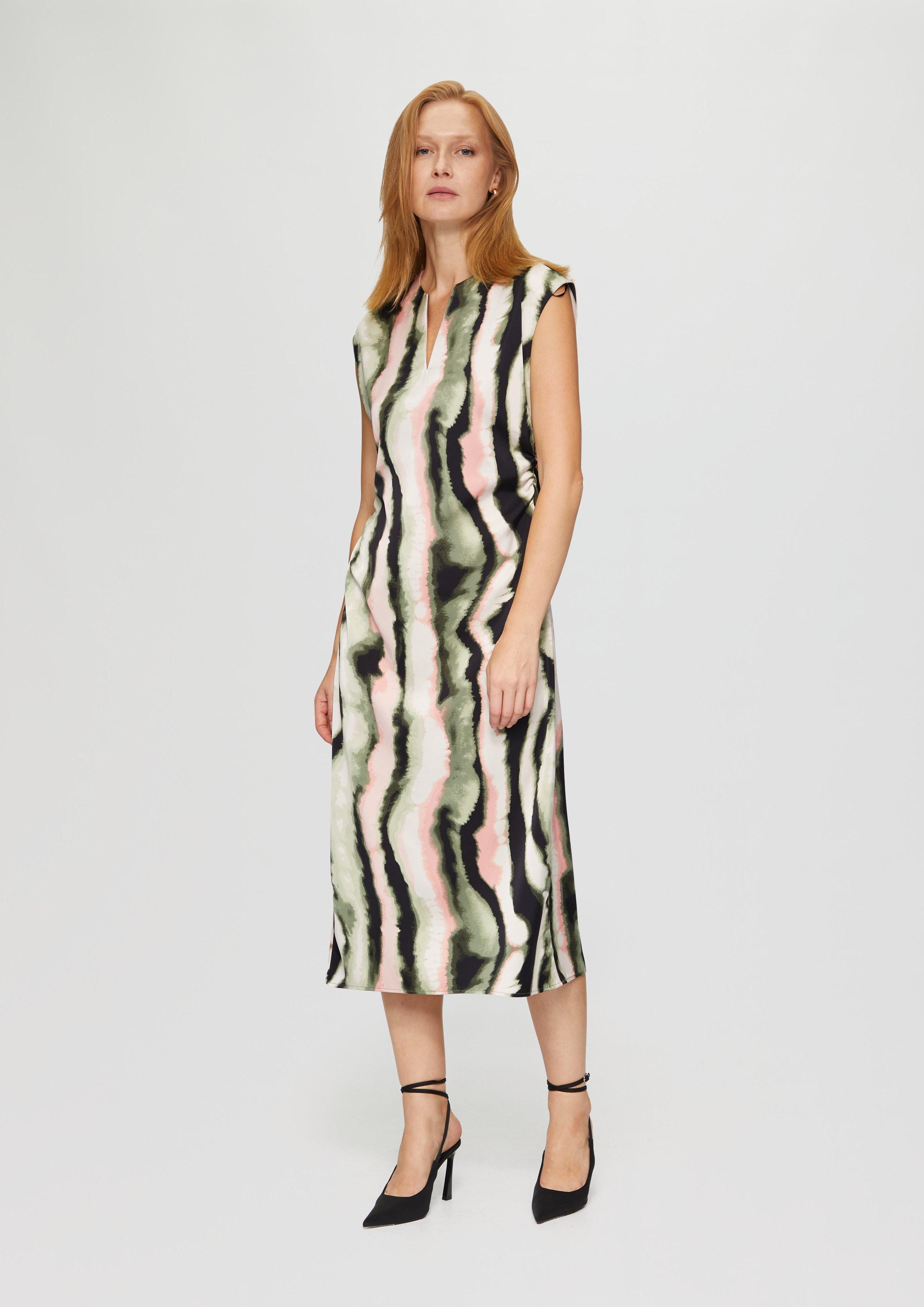 Maxikleid Midi-Satinkleid mit V-Ausschnitt und seitlicher Raffung
