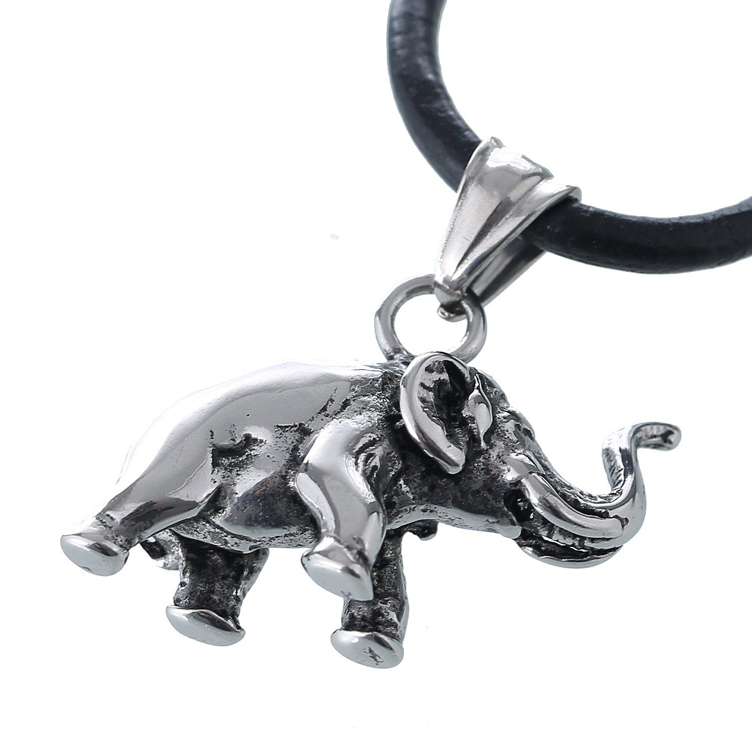 DonDon Kette mit Anhänger Lederkette Halskette 50 cm (1-tlg), Herren-Halskette mit Lederband, maskuline Anhänger, im Samtbeutel Elefant Glücksbringer