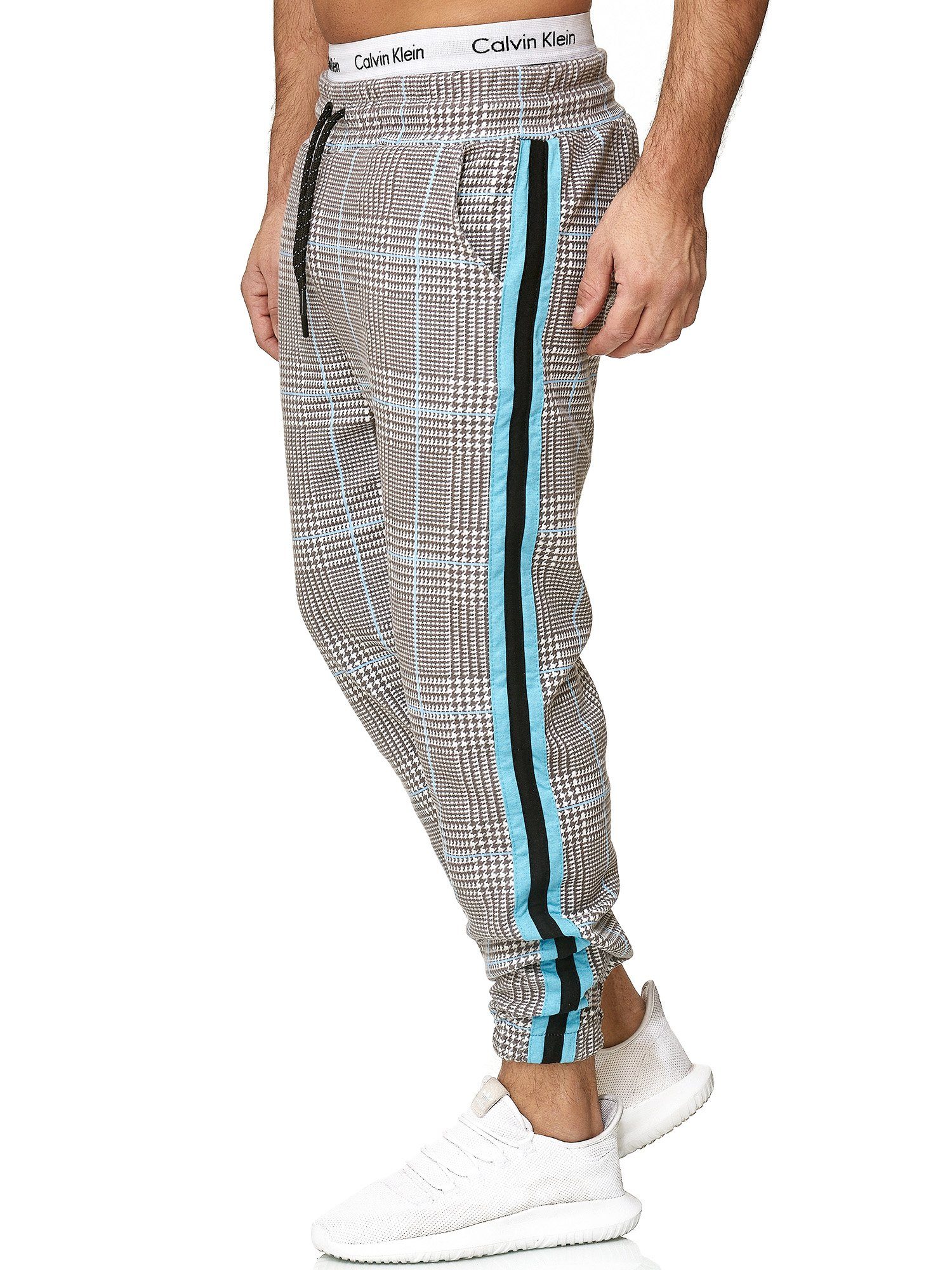 OneRedox Jogginghose 1226C (Sporthose Trainingshose Sweatpants, 1-tlg) Fitness Freizeit Casual Grau Türkis