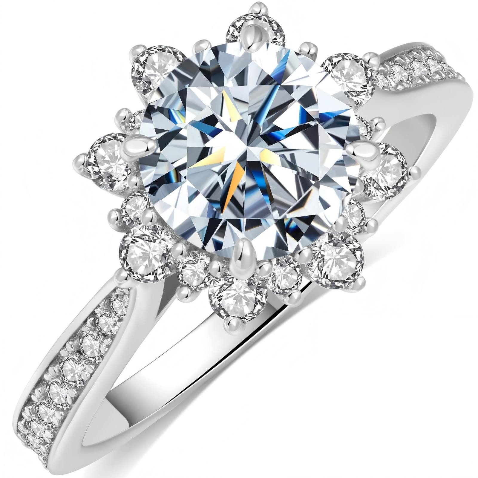 Jumpeak Diamantring 1/2/3 Karat Diamantringe,585er Goldringe,Diamantringe mit Blumenmuster, Damen-Verlobungsringe, Hochzeitsgeschenke, Geburtstagsgeschenke,IGI