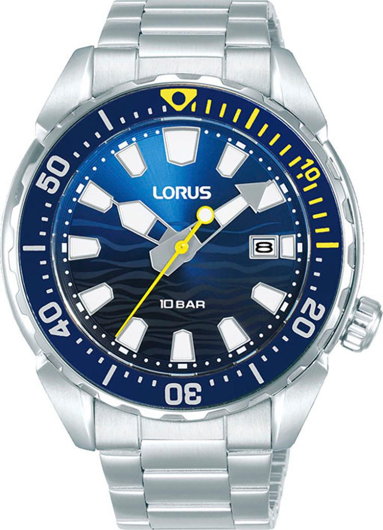 LORUS Quarzuhr RH947RX9, Armbanduhr, Herrenuhr, Edelstahlarmband, analog, Datum, Leuchtindizes