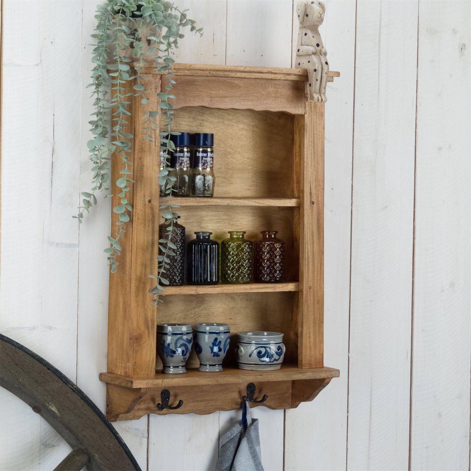 DESIGN DELIGHTS Wandregal WANDREGAL "COUNTRY", Altholz massiv Holz, 68 cm, Küchenregal mit Hak
