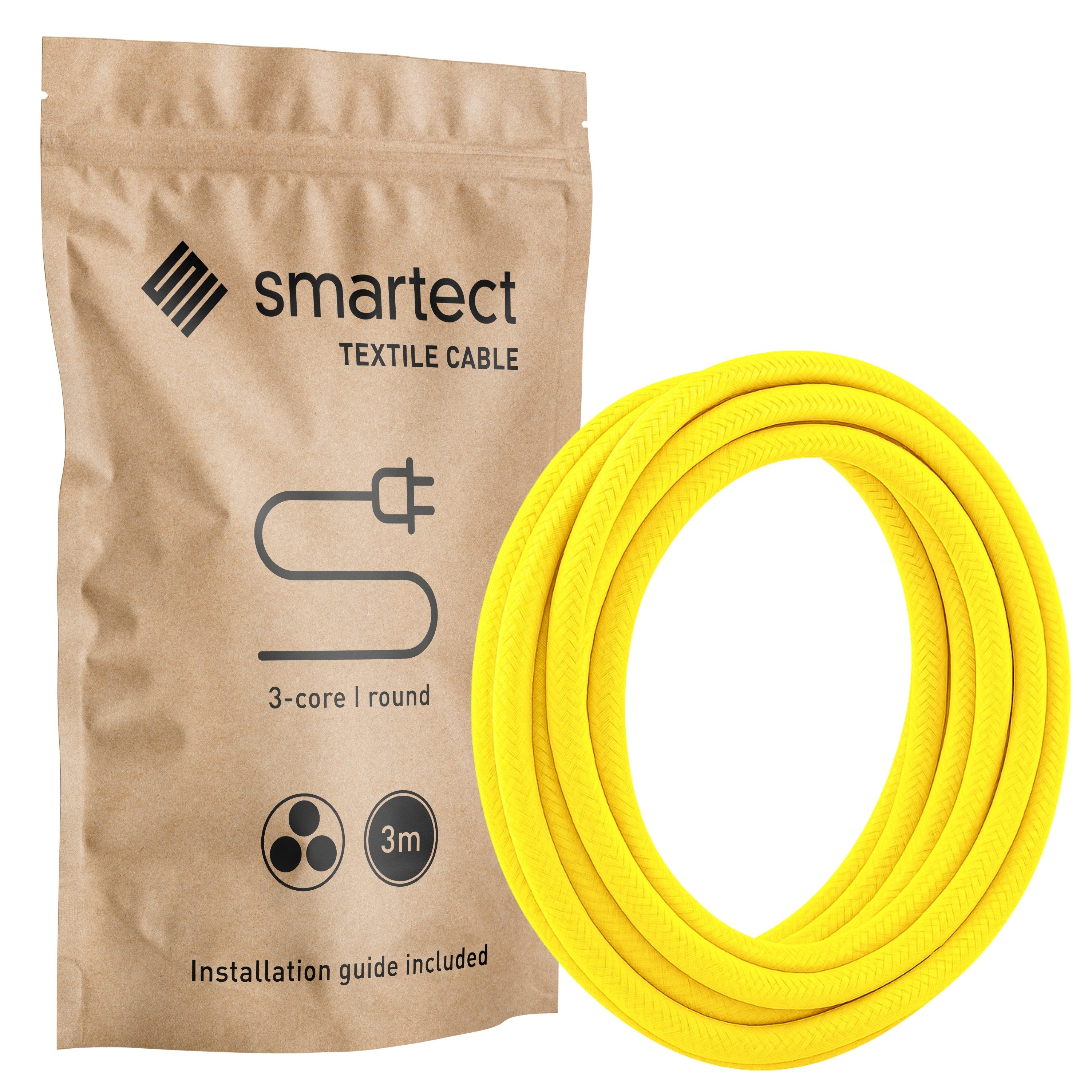 smartect smartect Textilkabel Round Stromkabel, (300 cm), Stoffkabel Elektro für eigenes DIY-Projekt