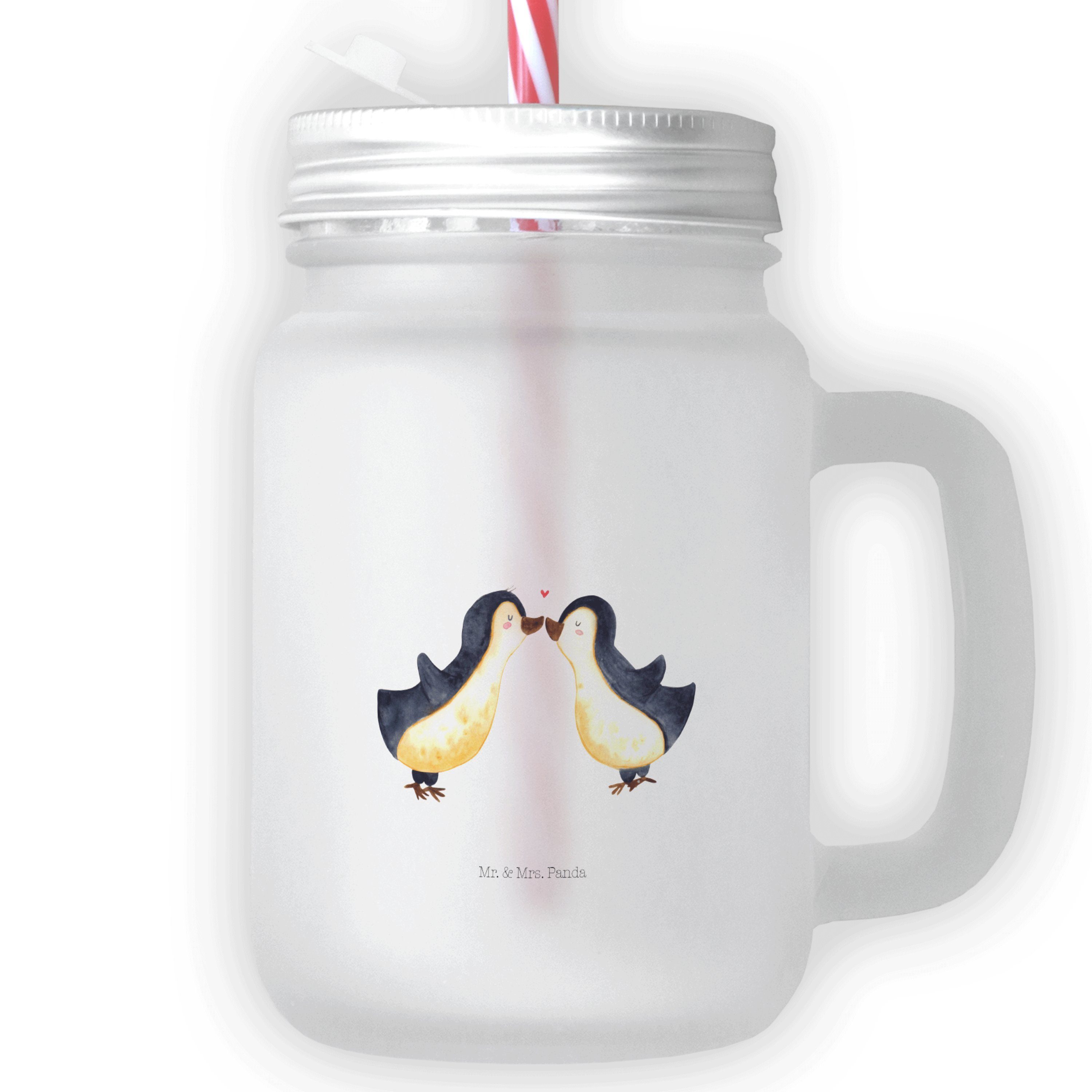 Mr. & Mrs. Panda Glas Pinguin Liebe - Transparent - Geschenk, Sommerglas, Liebespaar, Liebe, Premium Glas