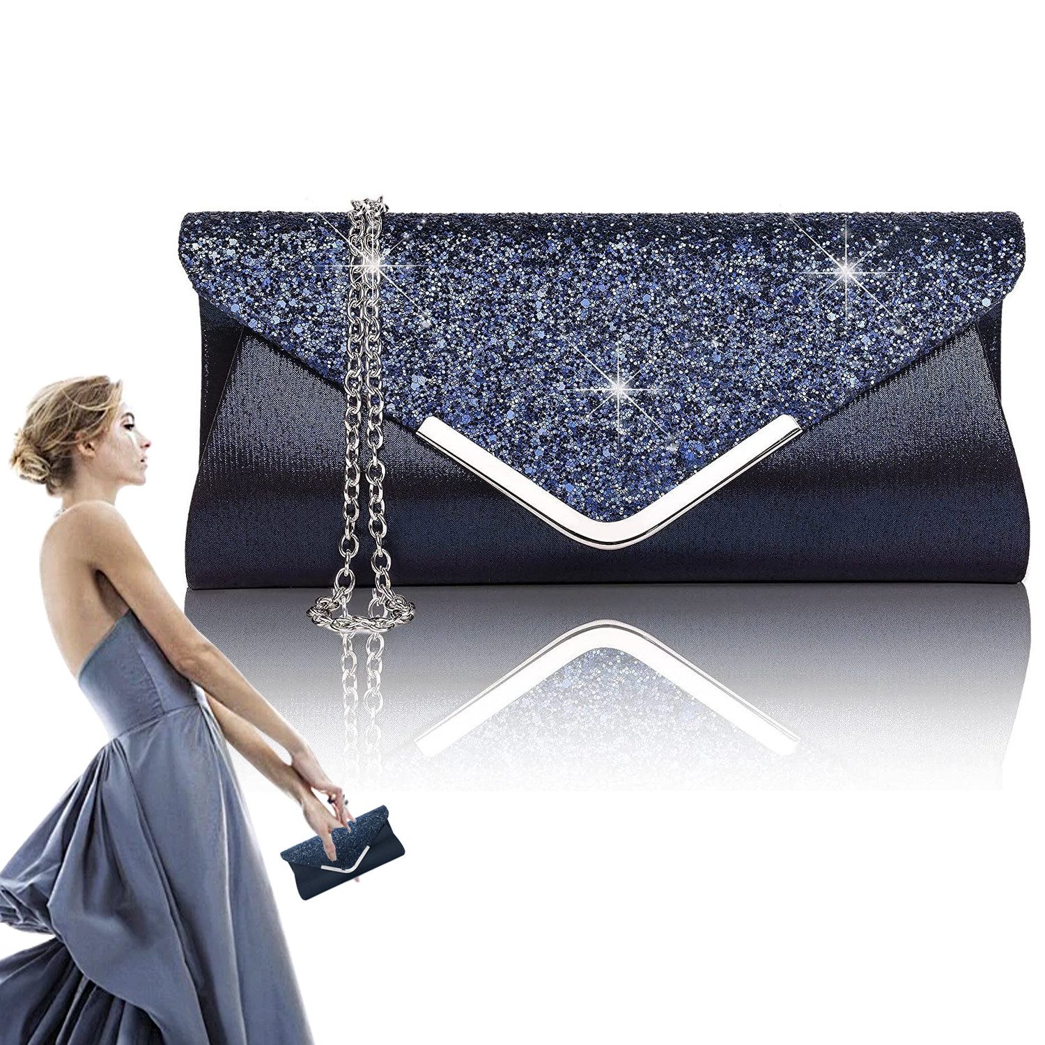 Abendtasche Clutch Envelope Schulter-Umhängetasche mit Pailletten für Damen