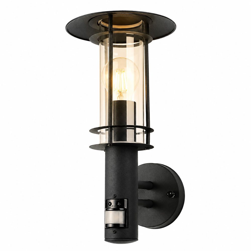 EGLO Außen-Wandleuchte, Leuchtmittel nicht inklusive, Wandleuchte Außenlampe Edelstahl Glas schwarz Bewegungsmelder IP44