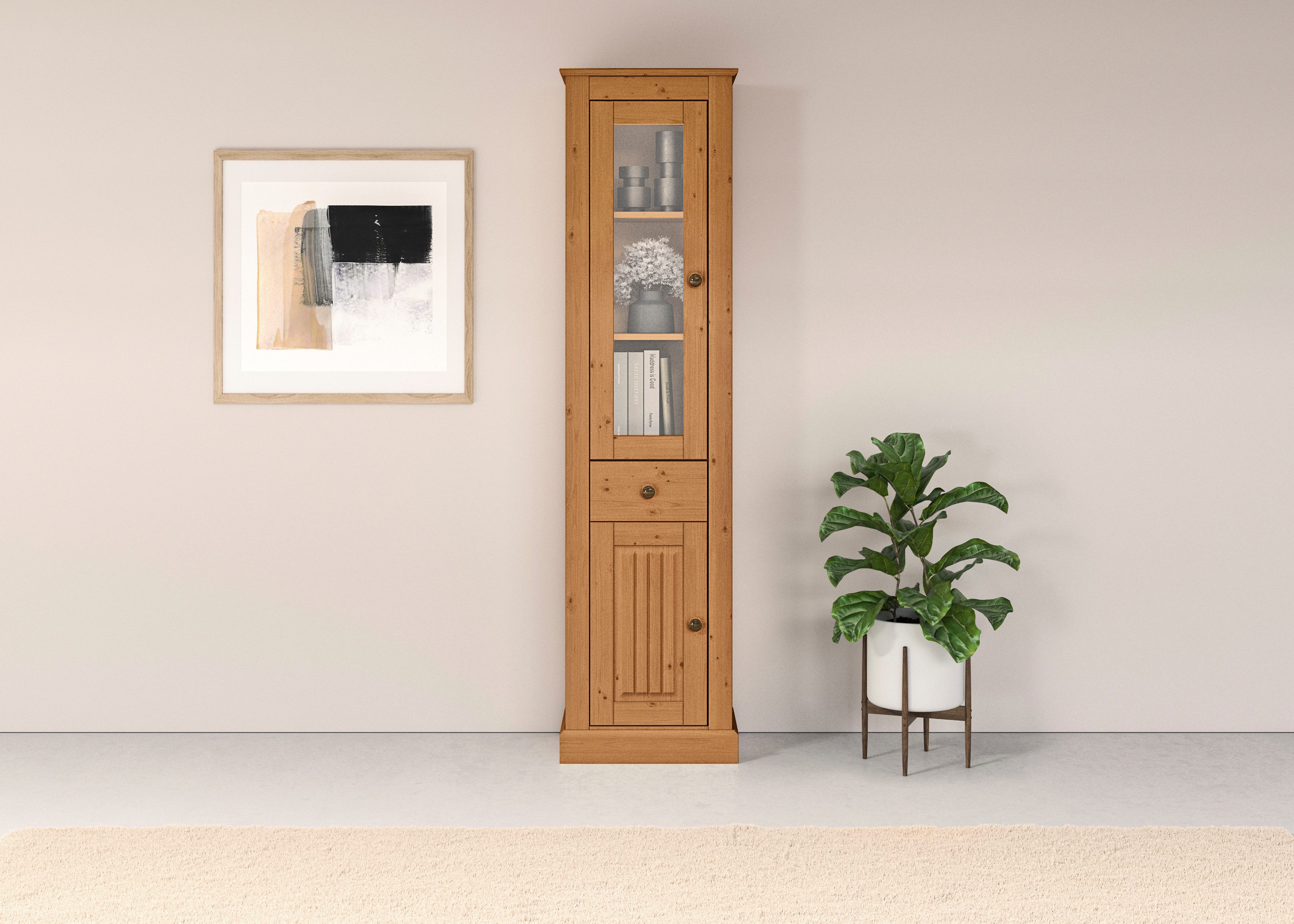 Home affaire Vitrine Liotta eine Glastür und einer Holztür und einer Schublade