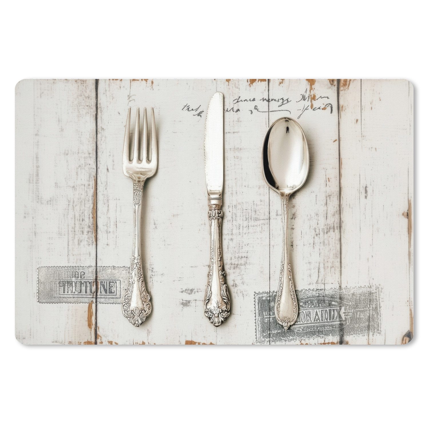 MuchoWow Mauspad Silber - Besteck - Holz (1-St), Mauspad XXL, Schreibtischunterlage groß, Gaming Setup, 90x60 cm
