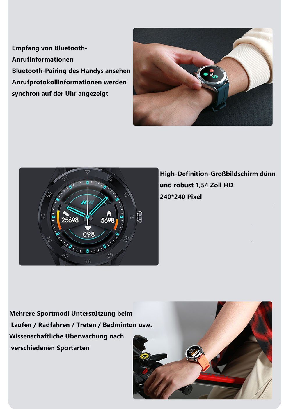 Damen Uhren Housruse Sportuhr Bluetooth sprechende Smartwatch, Fitnessarmband, Schrittzähler, Blutdruckmessung, Pulsmesser, Kalo