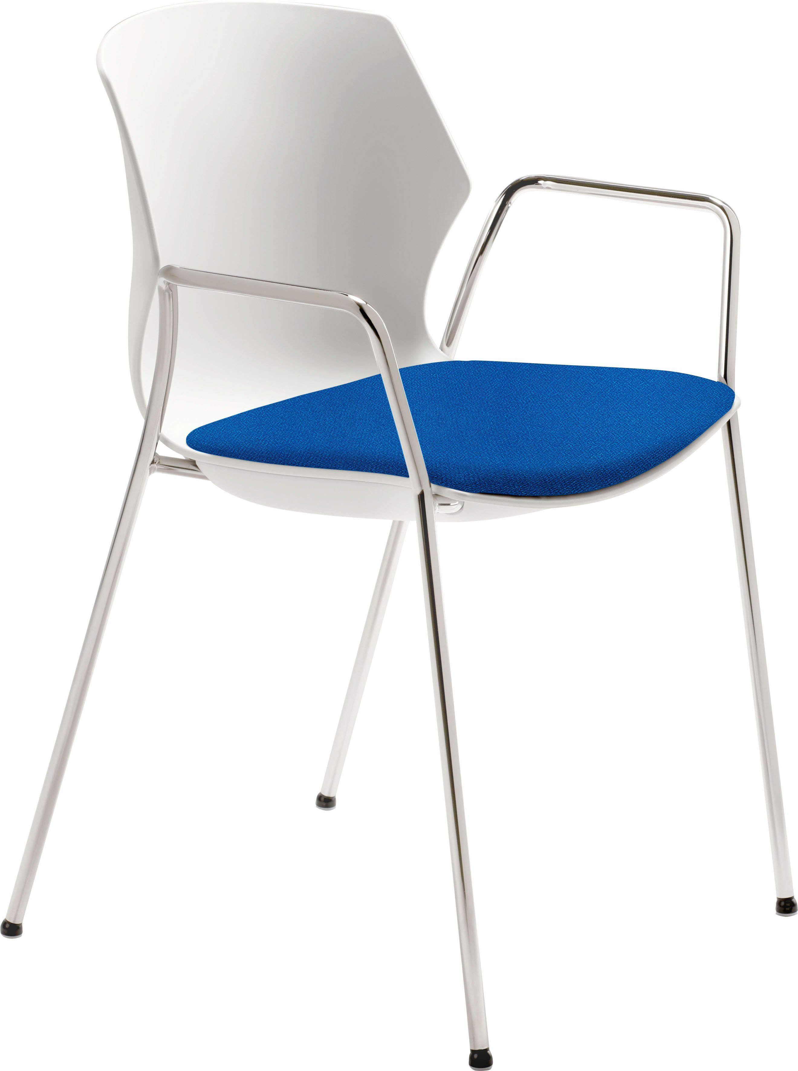 Mayer Sitzmöbel Stapelstuhl Stapelstuhl myPRIMO (Packung), stapelbar Weiß/Mittelblau | Chrom | Mittelblau