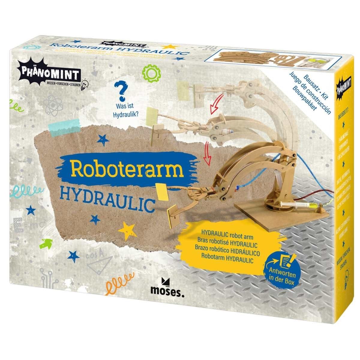 Experimentierkasten PhänoMINT Roboterarm-Bausatz aus Holz – Hydraulik für Kinder