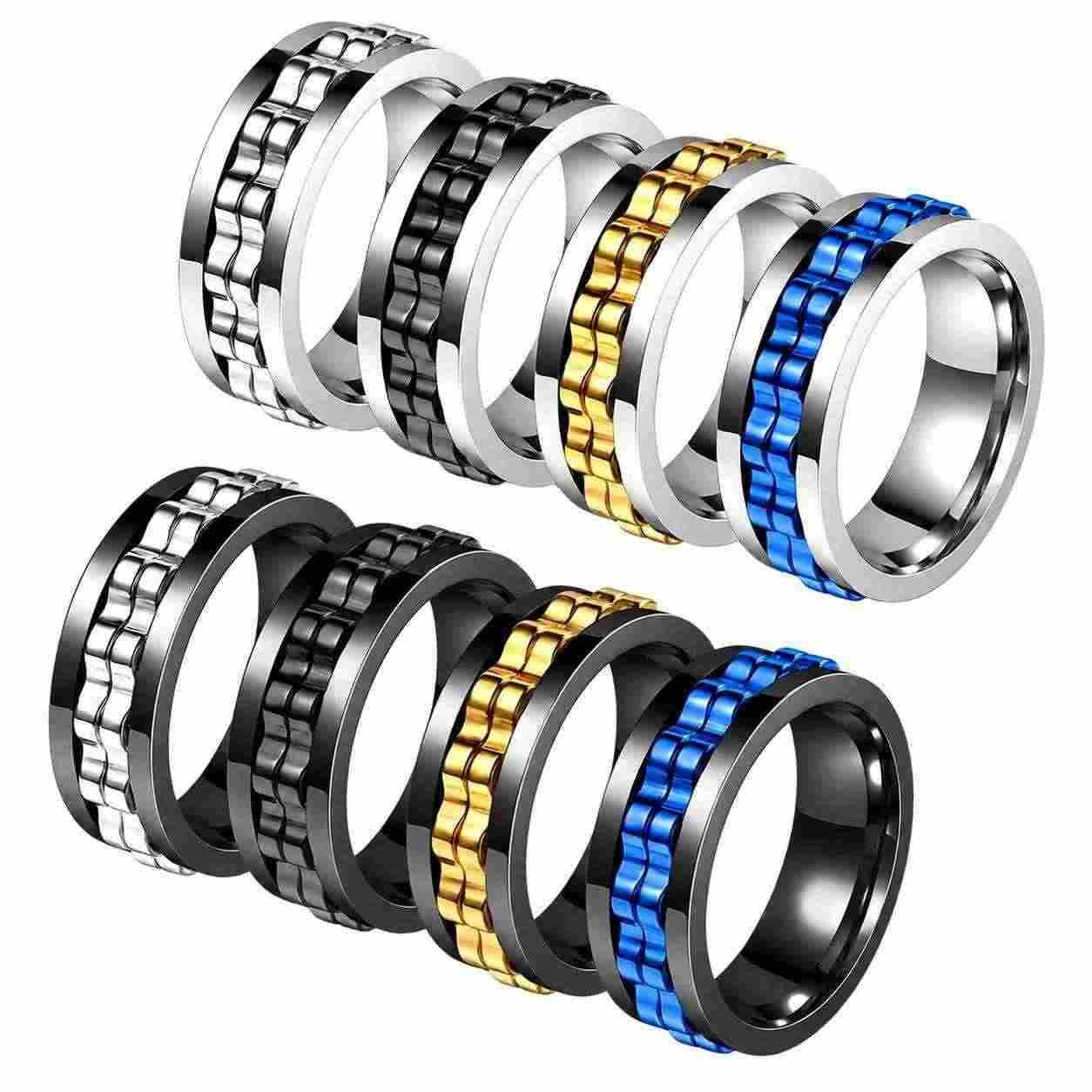 Taffstyle Fingerring Herrenring Edelstahl drehbar Spinning Ring Ketten Fidget Fingerring (Moderner Edelstahl Herrenring mit beweglichem Kettenelement im markant – Bild 5 von 5