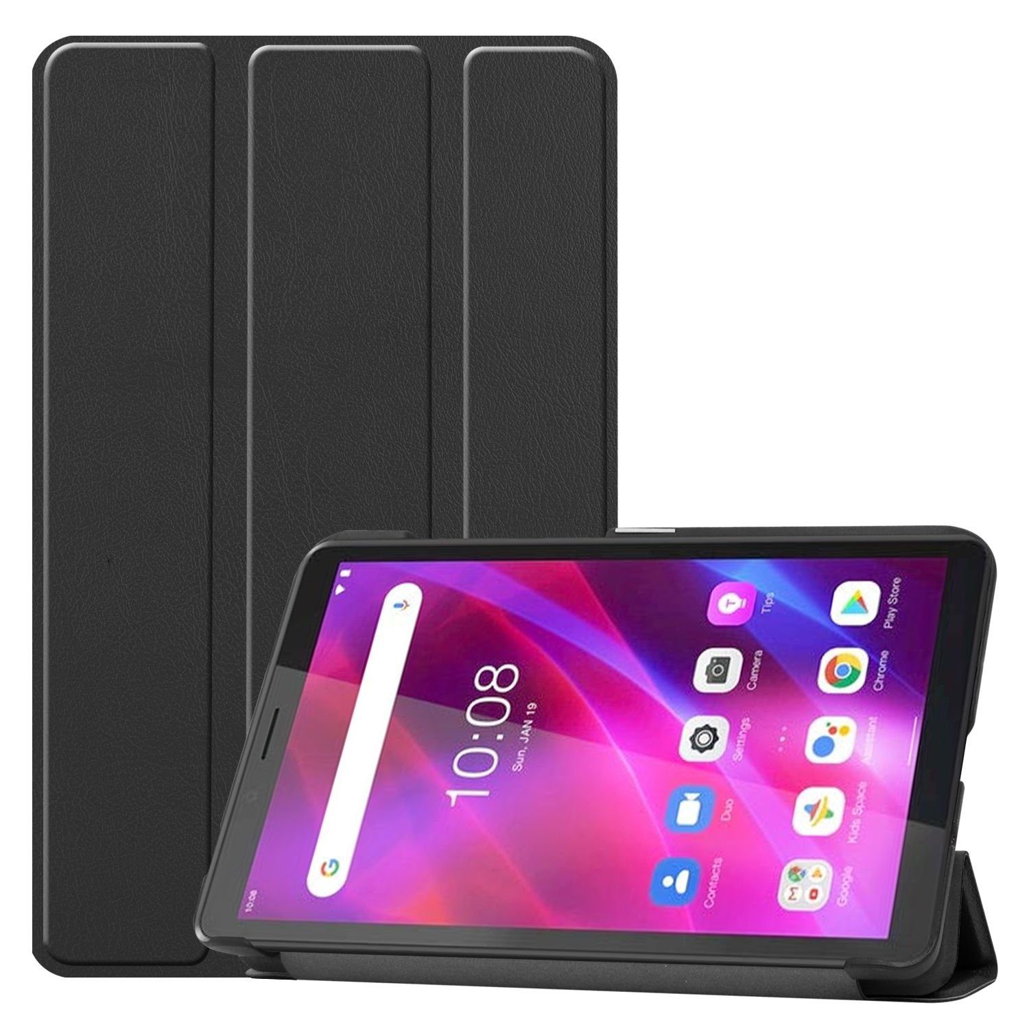König Design Tablet-Hülle Lenovo Tab M7 (3rd Gen), Tablethülle für Lenovo Tab M7 (3rd Gen) Schutztasche Wallet Cover 360 Case Etuis Schwarz