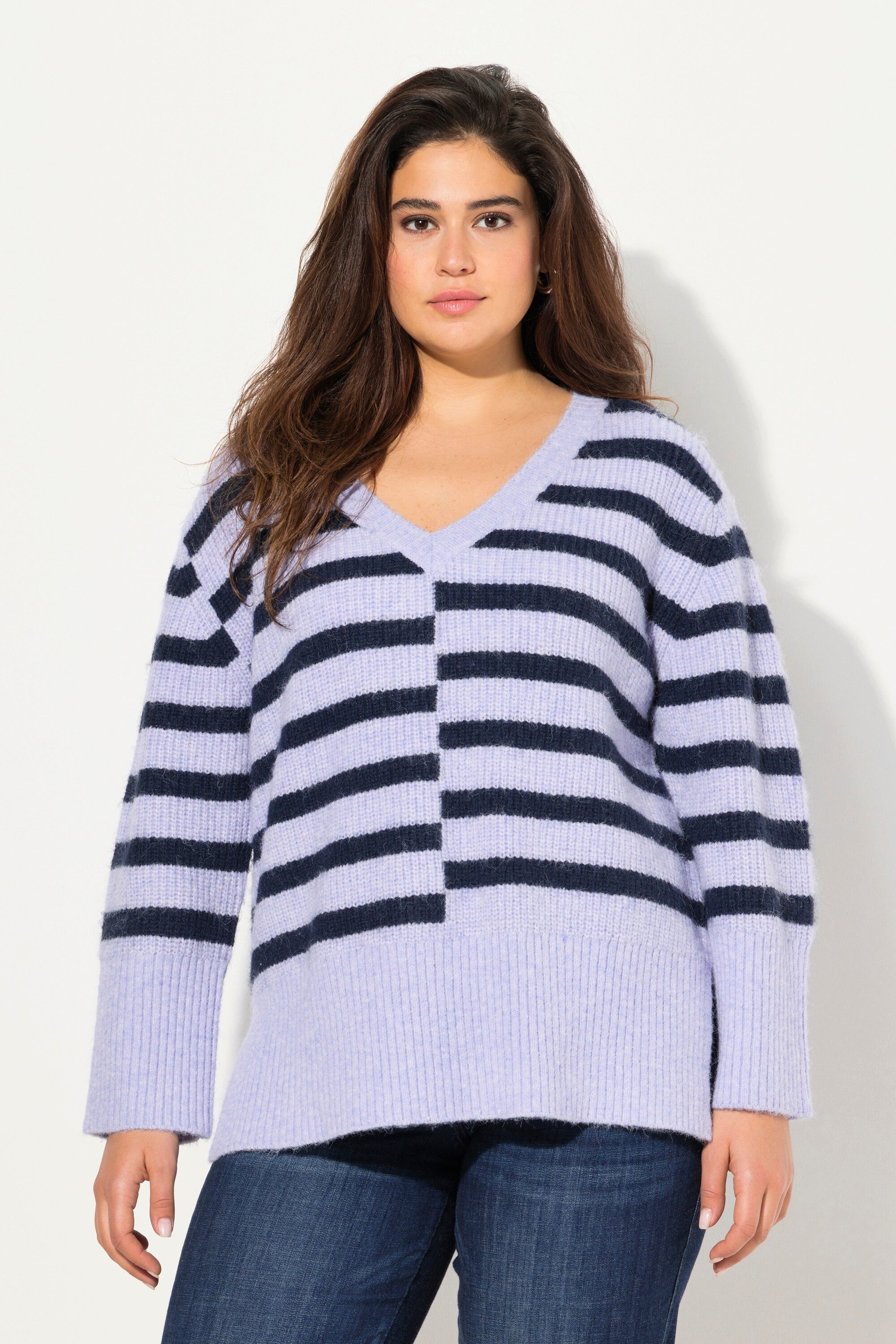 Fleecepullover Pullover Ringel Oversized Rundhals Langarm