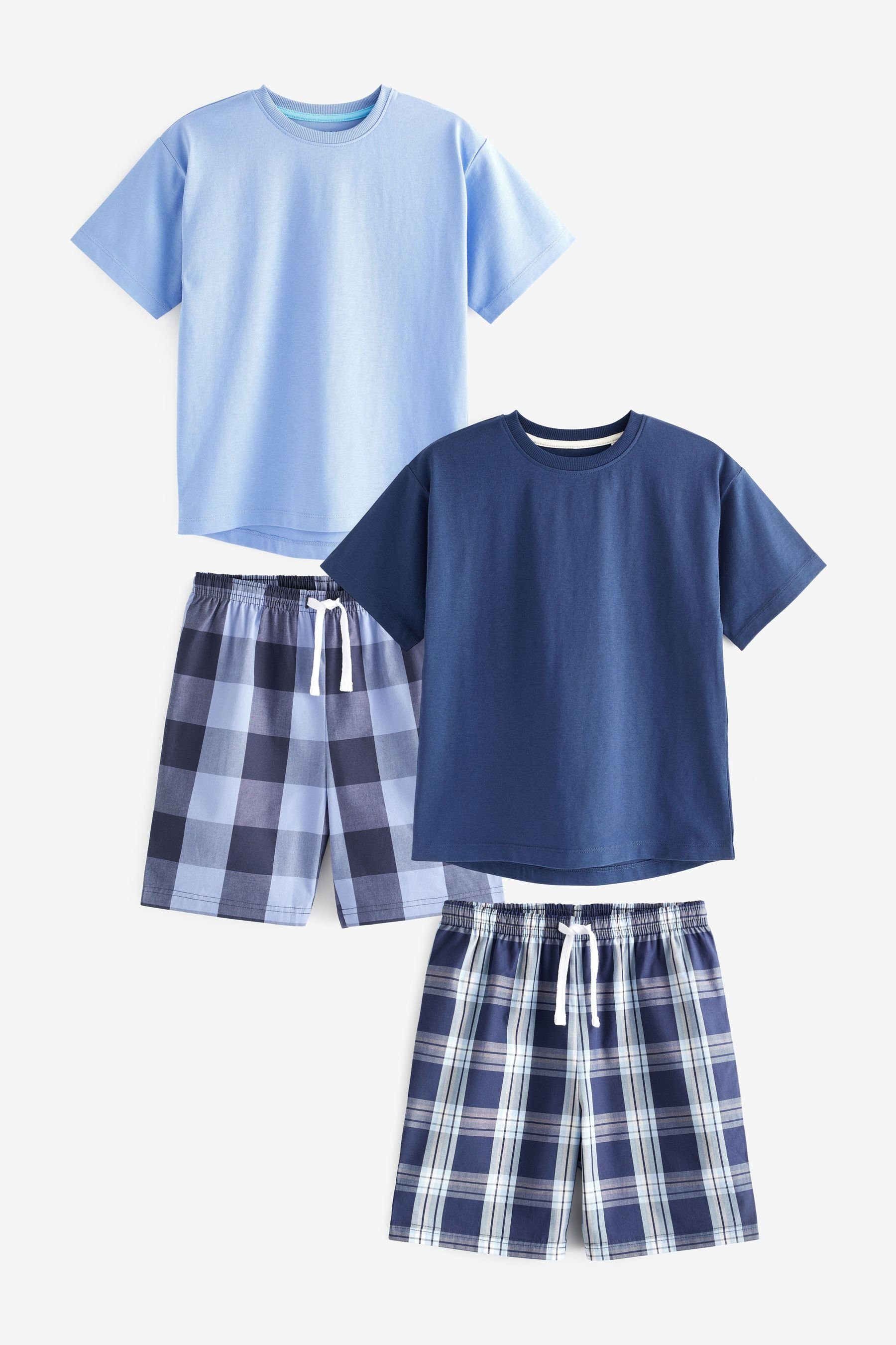 (4 2er-Pack Blue tlg) Pyjama im Karierter Next Schlafanzug