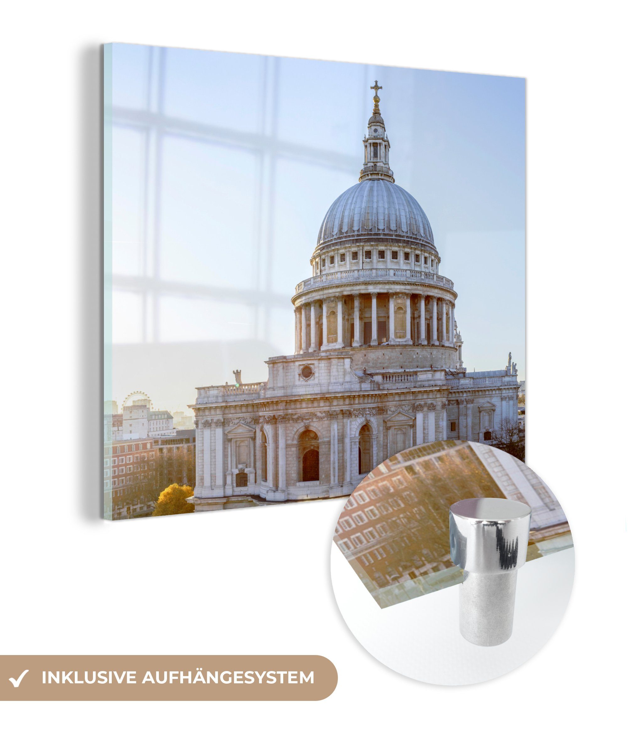 MuchoWow Acrylglasbild St. Paul's Cathedral unter der Sonne, (1 St), Glasbilder - Bilder auf Glas Wandbild - Foto auf Glas - Wanddekoration