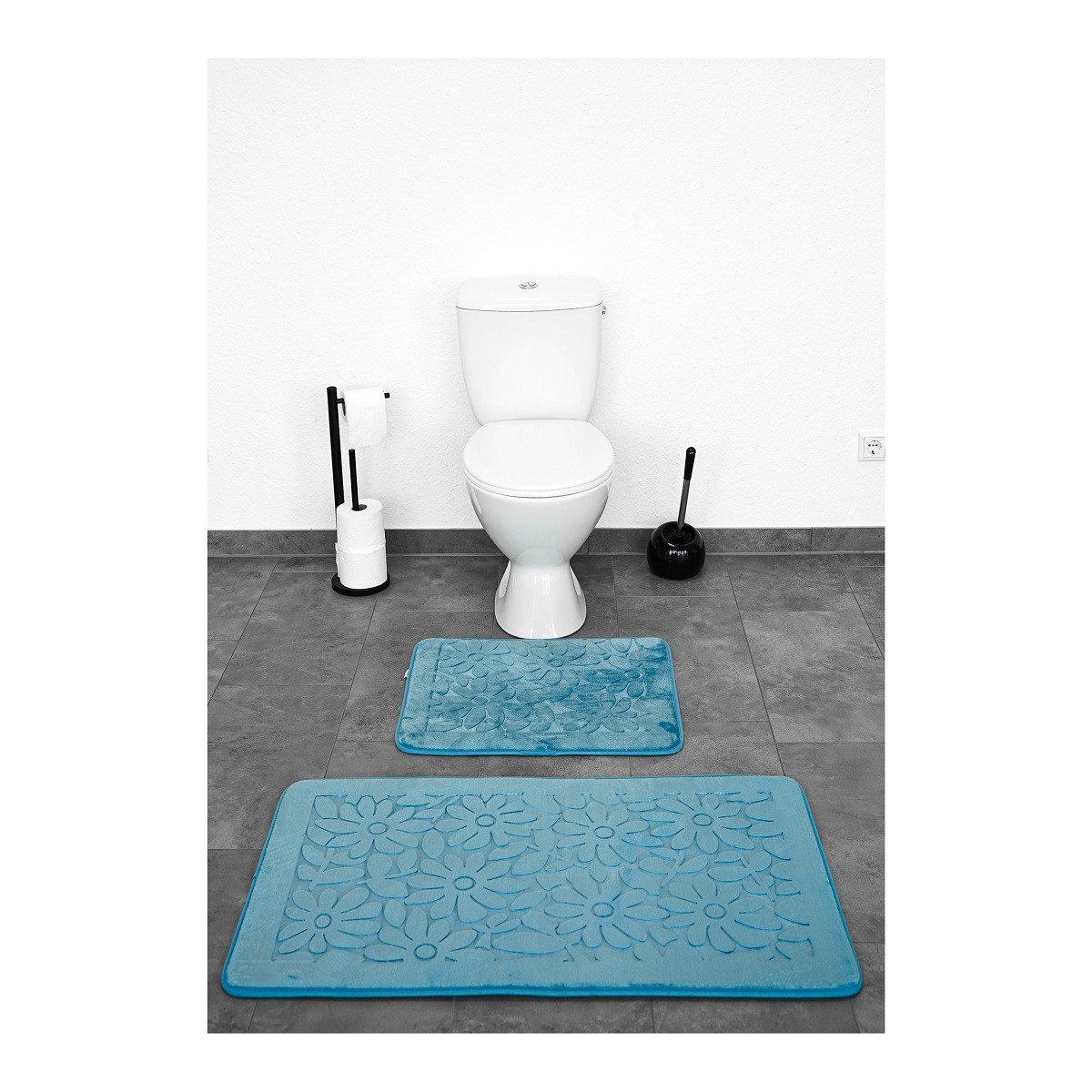 Almina Badematte Premium 2 teiliges Bademattenset aus Polyester Rutschfest Waschbar