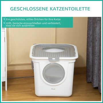 PawHut Katzentoilette Katzentoilette mit Deckel, Schaufel, für Indoor, Kunststoff, Grau+Weiß, 44L x 55B x 39Hcm