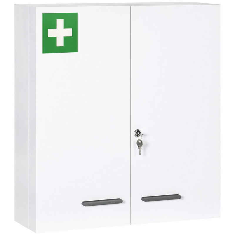 Kleankin Medizinschrank (Set, 1-St., 1 Medizinschrank) Abschließbarer Arzneischrank, Stahl, Weiß, 55 x 18 x 60 cm