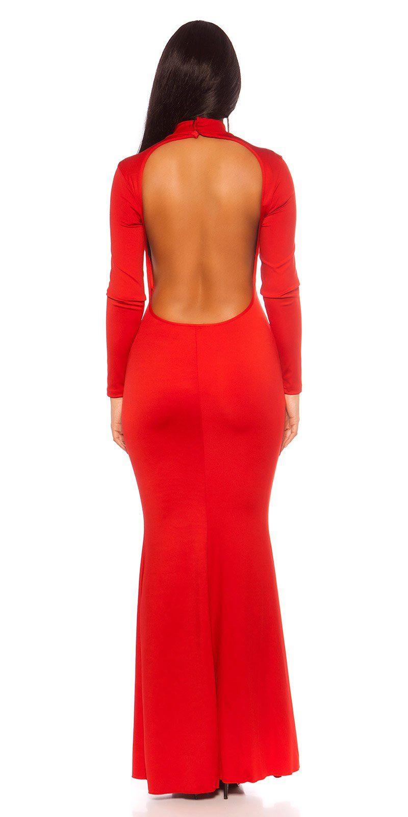 Koucla mit rot Maxikleid, hochgschlossen Abendkleid elegantes Rückenausschnitt