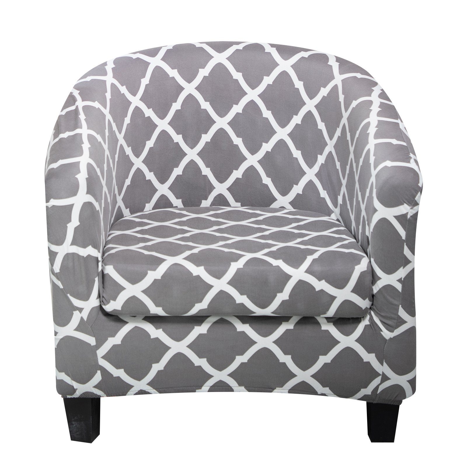 Sesselhusse Stretch, gedrucktes florales geometrisches Muster, für Einzelsessel, Rosnek, Akzentstuhl Barrel Chair Hellgrau